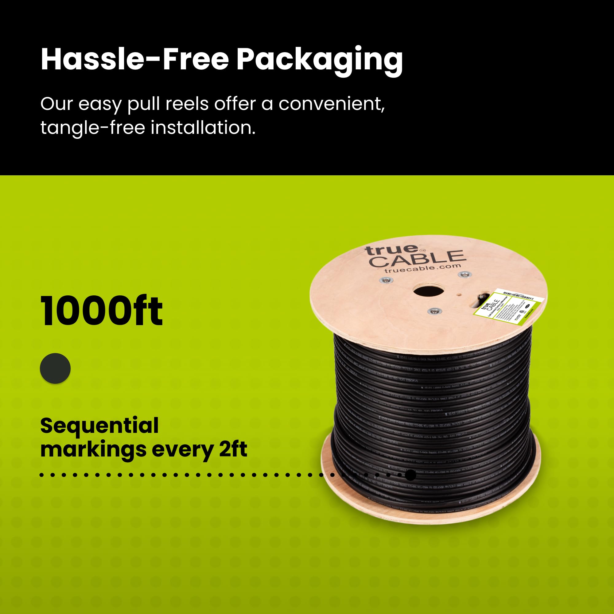 trueCABLE Cat6 Outdoor Shielded Ethernet Cable 1000ft - UV Resistant, Aerial, CMX Rated, 23AWG Solid Bare Copper, 550MHz, PoE++ (4PPoE) - Perfect for Outdoor Networking, Security Cameras & High-Speed Internet Installations