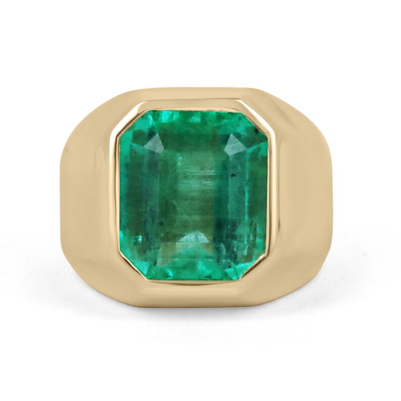 8.51ct 18K Gold AAA Top Quality Huge Bezel Set Men's Emerald Solitaire Signet Pinky Ring - Perfect for Wedding Bands, Anniversary Gifts & Luxury Jewelry Collection