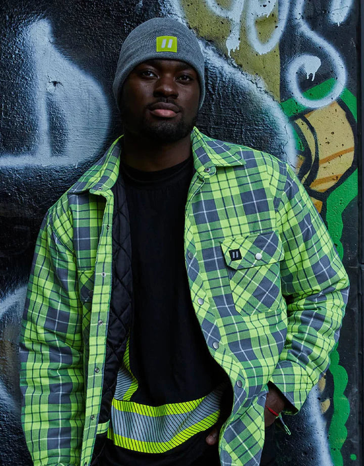 FORCEFIELD Hi-Vis Plaid Quilted Lined Flannel Shirt Jacket - High Visibility Workwear for Construction & Outdoor Safety (024 LC53QF HV) - Ideal for Cold Weather Work Sites, Hunting & Winter Outdoor Activities