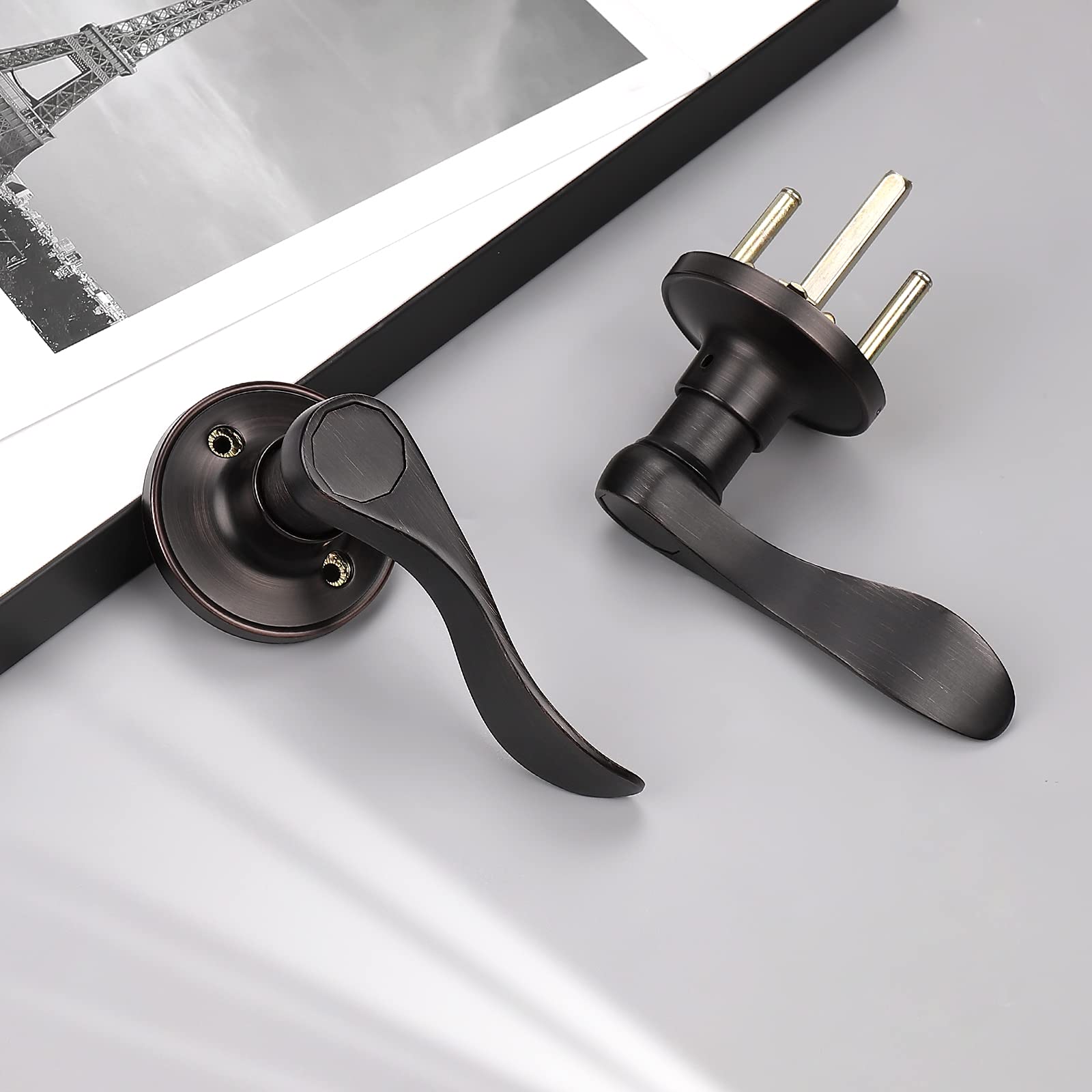 KNOBWELL 3-Pack Non-Locking Door Lever Set - Oil Rubbed Bronze for Hallway & Closet - Reversible Left/Right