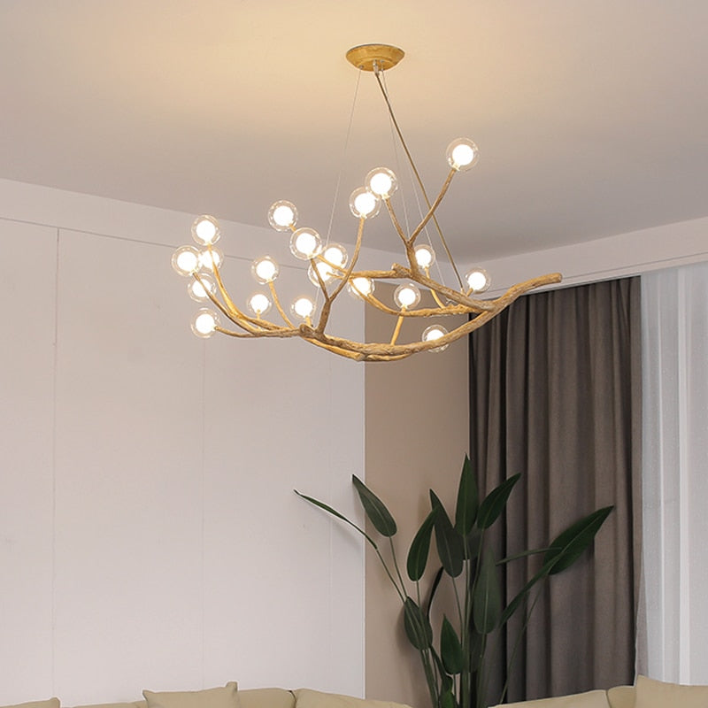 Elegant Wooden Twigs Chandelier - Rustic Modern Ceiling Light Fixture for Living Room, Bedroom, Dining Room & Outdoor Decor