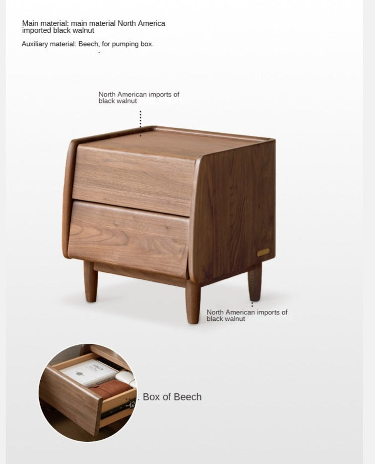 Solid Black Walnut Wood Nightstand - Small Bedside Table with Drawer for Bedroom, Living Room & Office - Natural Wood Furniture for Home Decor