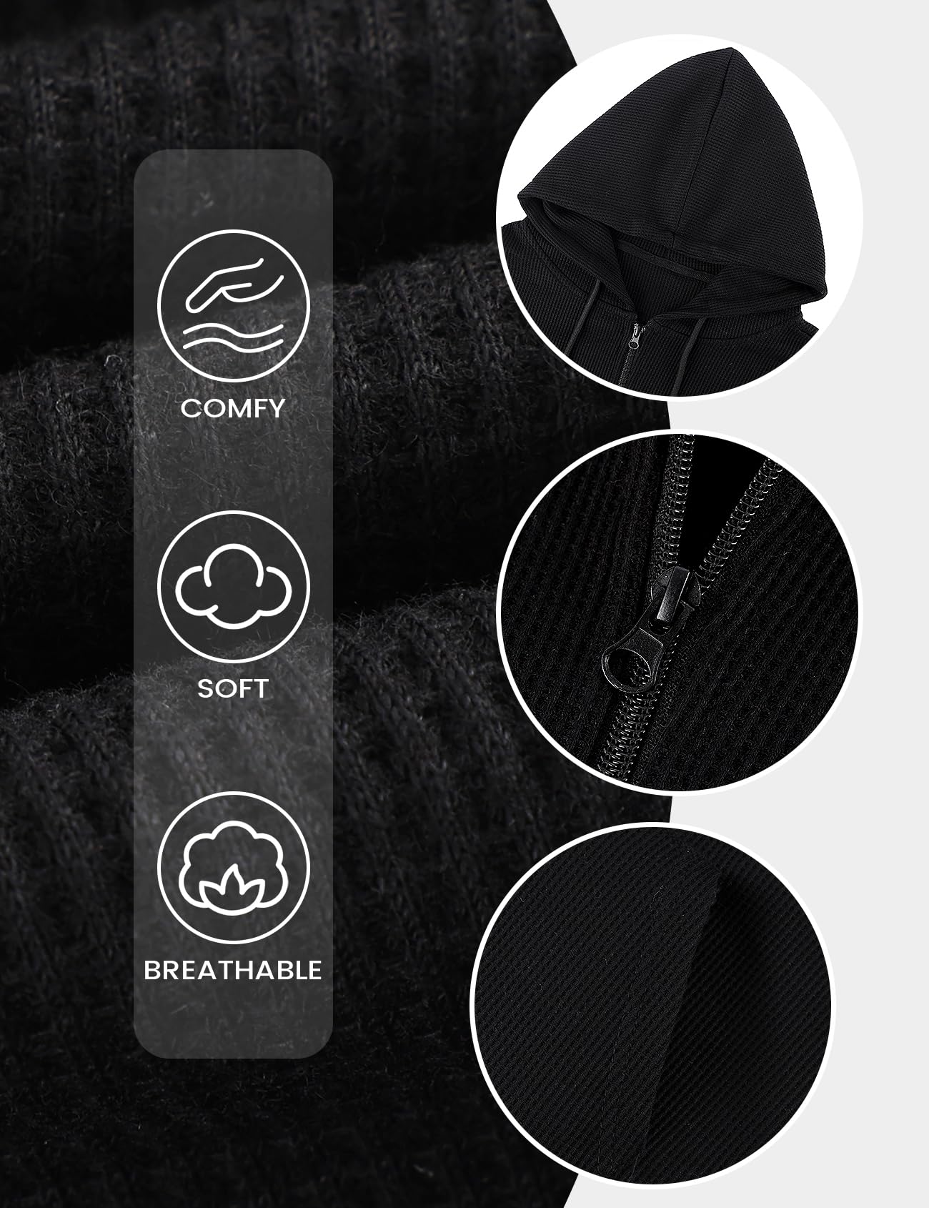 Yimoon Women's Cropped Zip Up Hoodie - Vintage Waffle Knit Sweatshirt with Pockets | Casual Long Sleeve Jacket for Streetwear, Loungewear & Fall Fashion