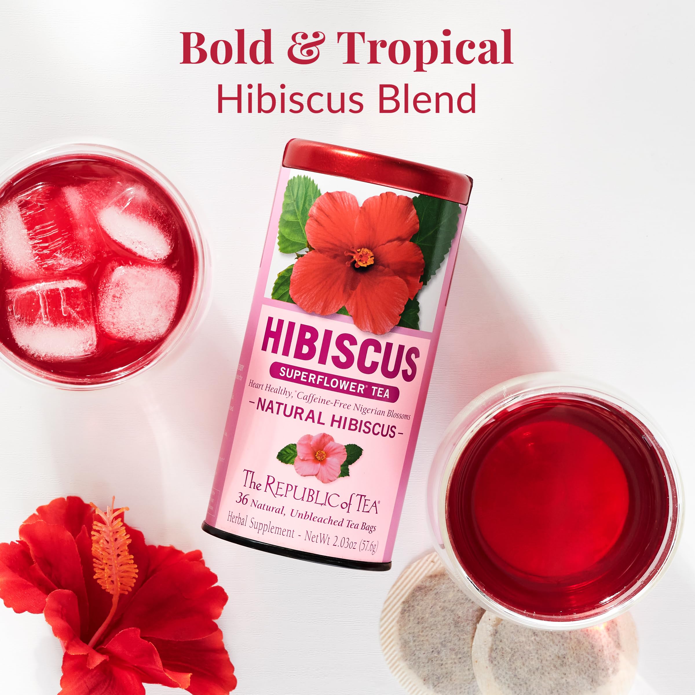 Organic Hibiscus Superflower Tea Bags - 36 Count | Caffeine-Free Herbal Tea for Relaxation & Wellness | Perfect for Iced Tea, Detox & Stress Relief