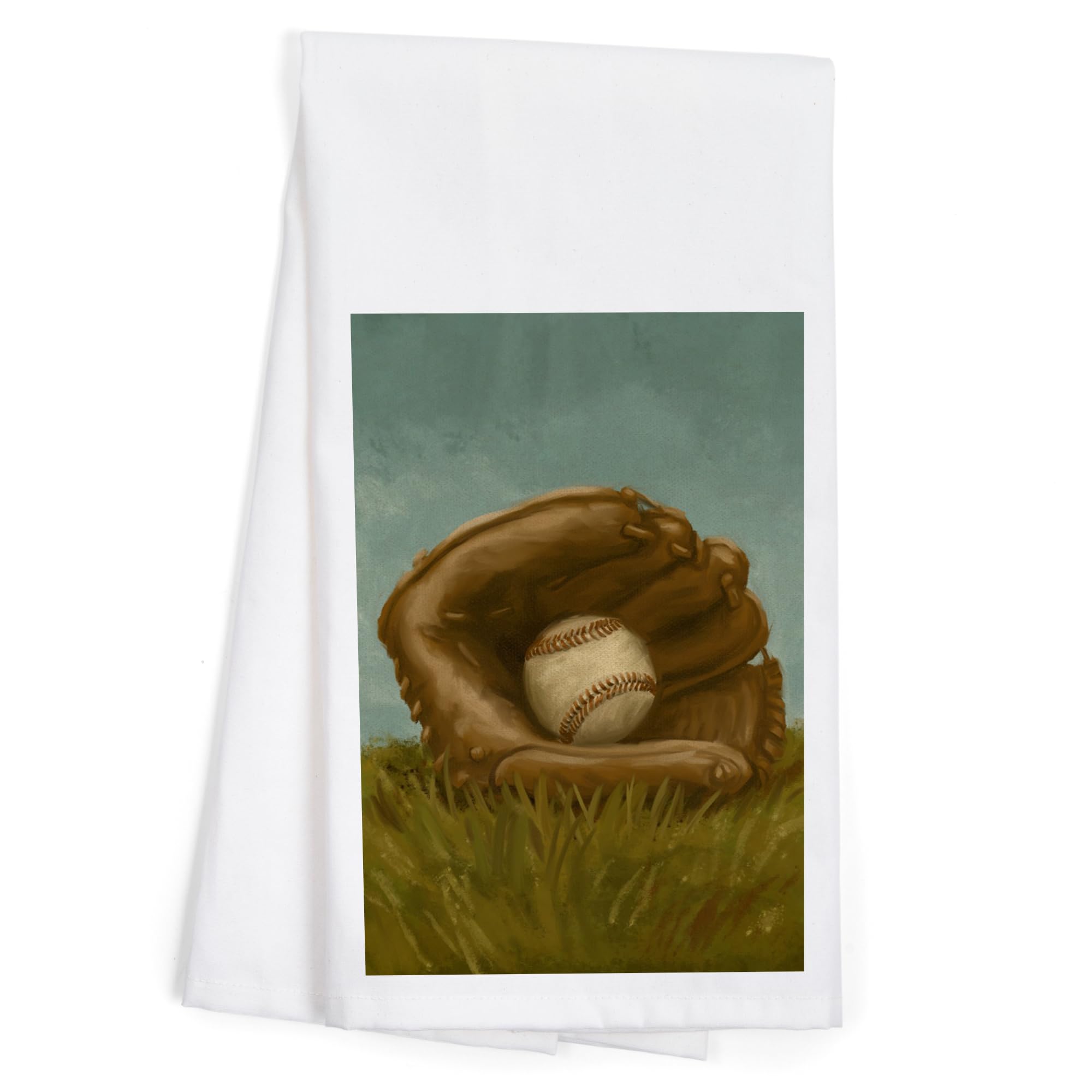 Lantern Press Baseball and Mitt Oil Painting Tea Towel - 100% Cotton Decorative Hand Towel for Kitchen, Home Decor & Gift - Perfect for Baseball Fans, Farmhouse Style & Vintage Kitchen Accessories