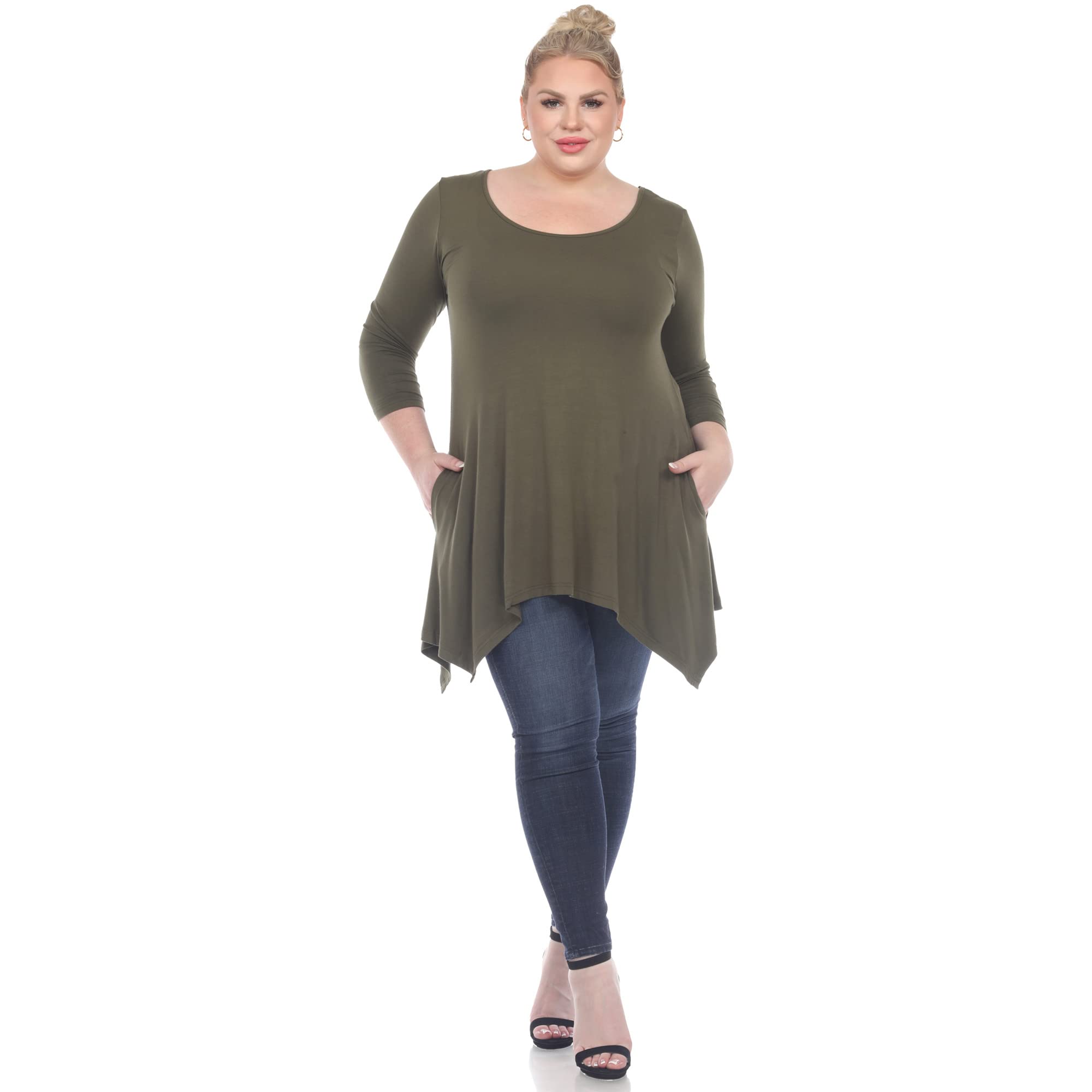 White Mark Women's Makayla Tunic Top with Shark Bite Hemline & Pockets - Stylish Casual Blouse for Work, Date Night & Everyday Wear