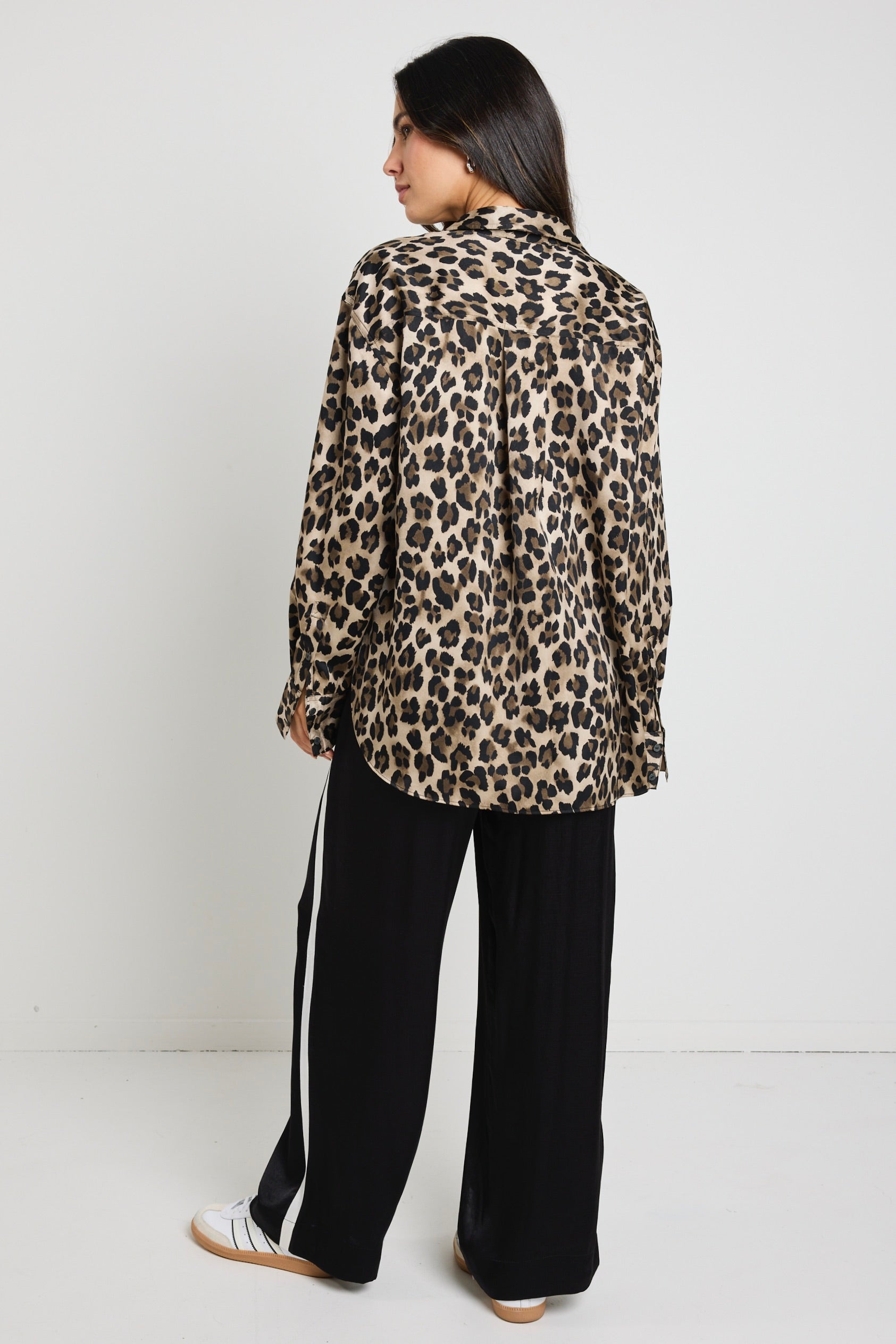 Felix Animal Print Satin Oversized Shirt for Women - Stylish Loose Fit Long Sleeve Blouse for Casual Wear, Date Night & Office Outfits