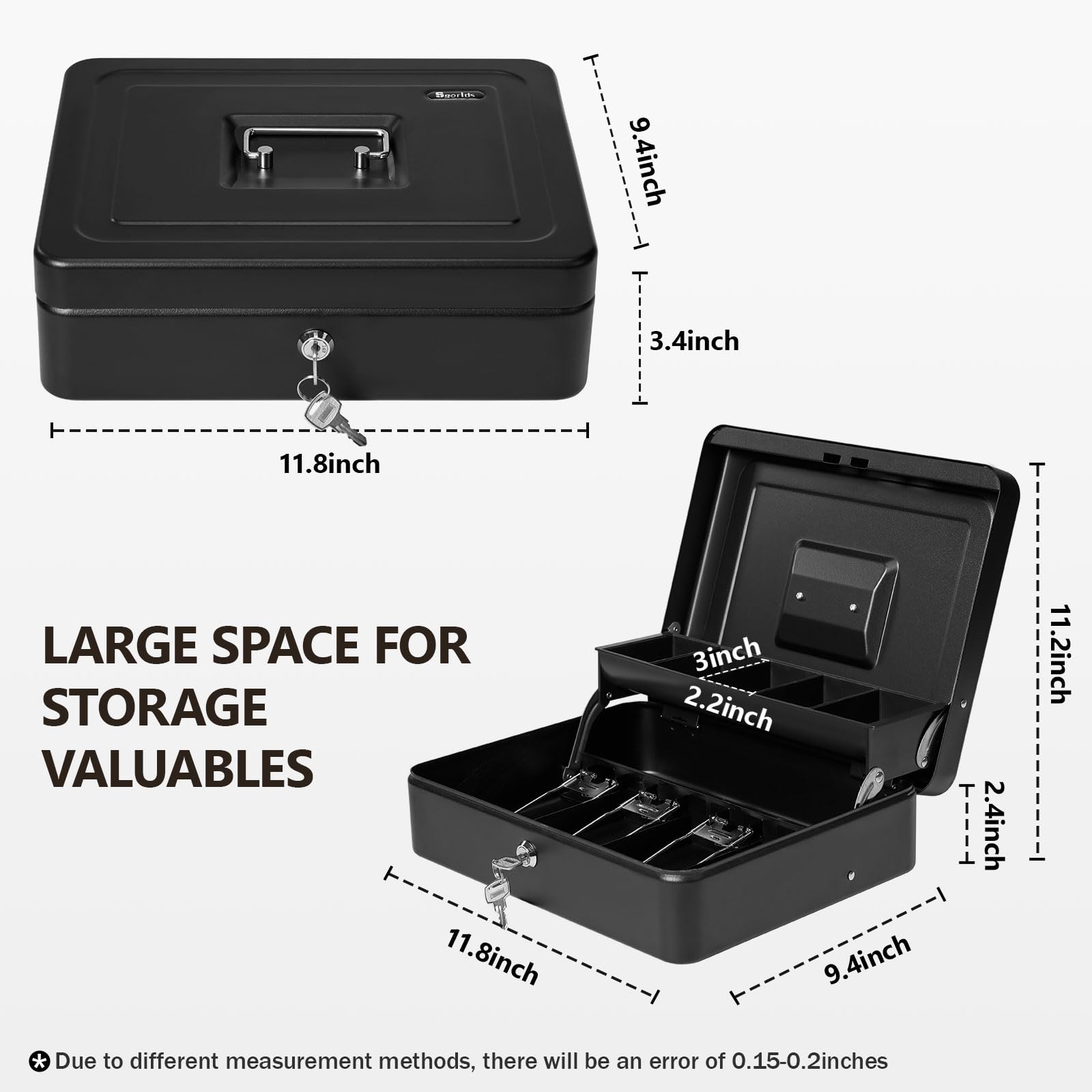 Metal Cash Box with Lock & Key - Durable Money Safe with 4 Bill & 5 Coin Slots, Cantilever Design - Ideal for Retail Stores, Small Businesses, Home Use & Office Cash Management