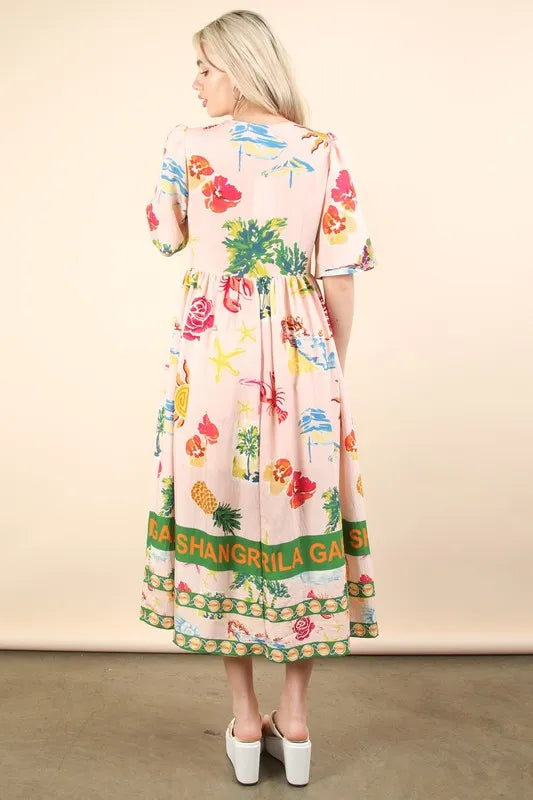 Stylish Button Down Printed Summer Midi Dress for Women - Floral Casual Sundress for Beach, Vacation & Outdoor Activities