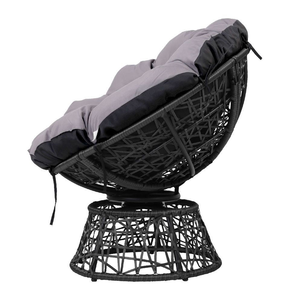 Gardeon Outdoor Lounge Set - 2 Papasan Chairs & Table - Black Wicker Patio Furniture for Backyard, Garden, Poolside Relaxation
