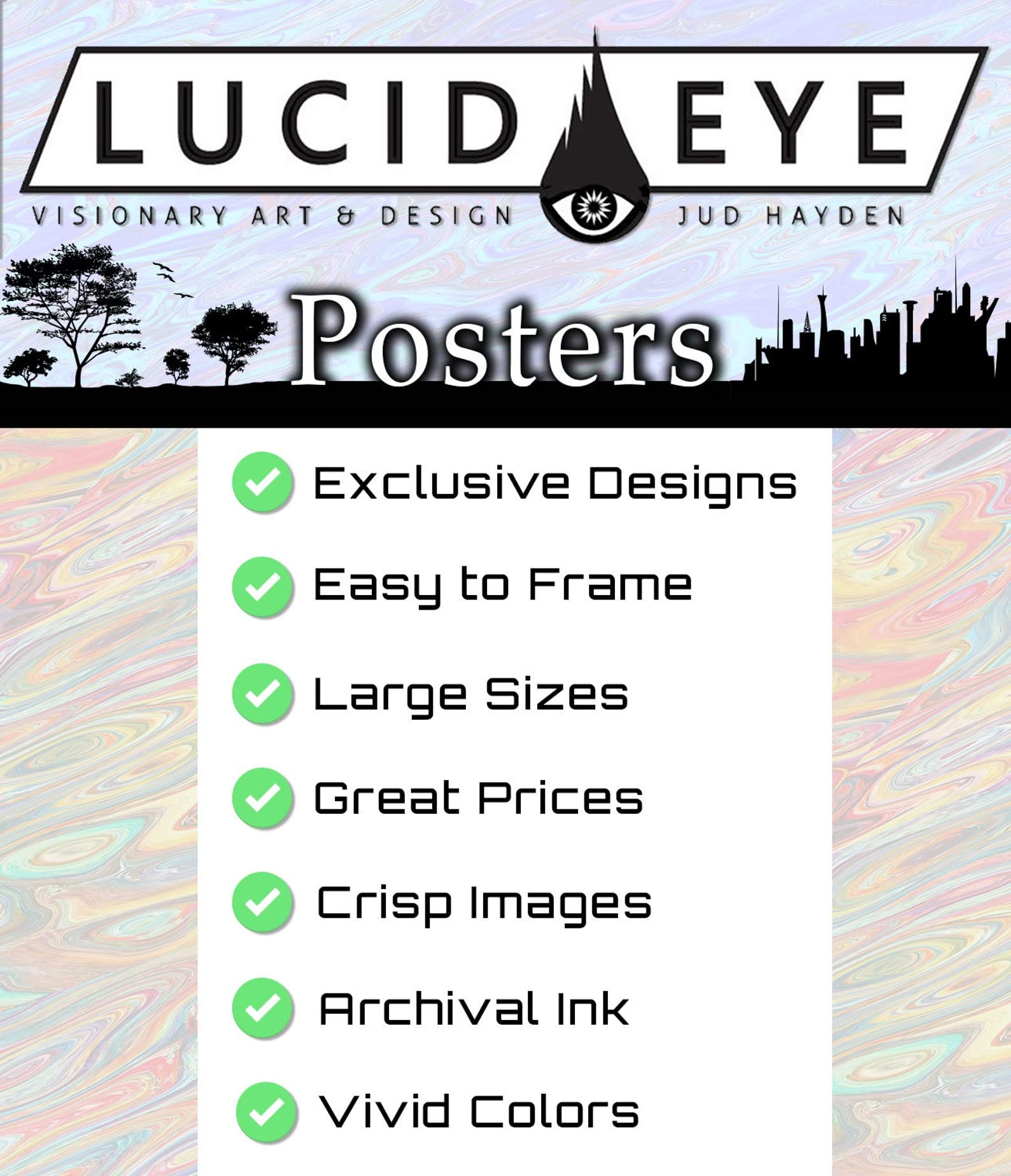 Lucid Eye Studios Pacific Palms Poster - Ocean Sunset Wall Art Decor, California Boho Style Palm Tree Print, Psychedelic Nature Artwork for Living Room, Bedroom & Office - Premium Unframed Home Decor