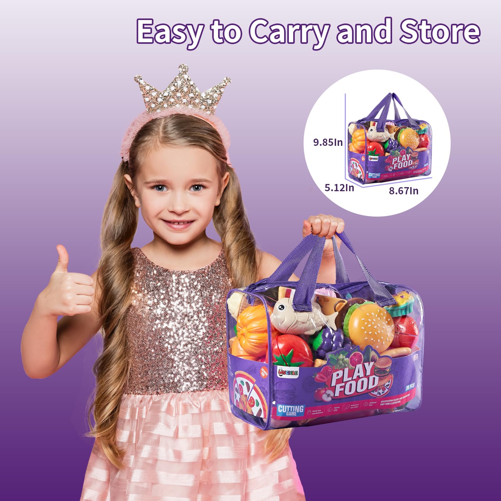 78Pc Pretend Play Food Set for Kids - Cutting Toy Vegetables, Fruits & Pizza with Storage Bag - Realistic Play Kitchen Accessories for Boys & Girls - Perfect for Role Play, Birthday Gifts & Learning Fun