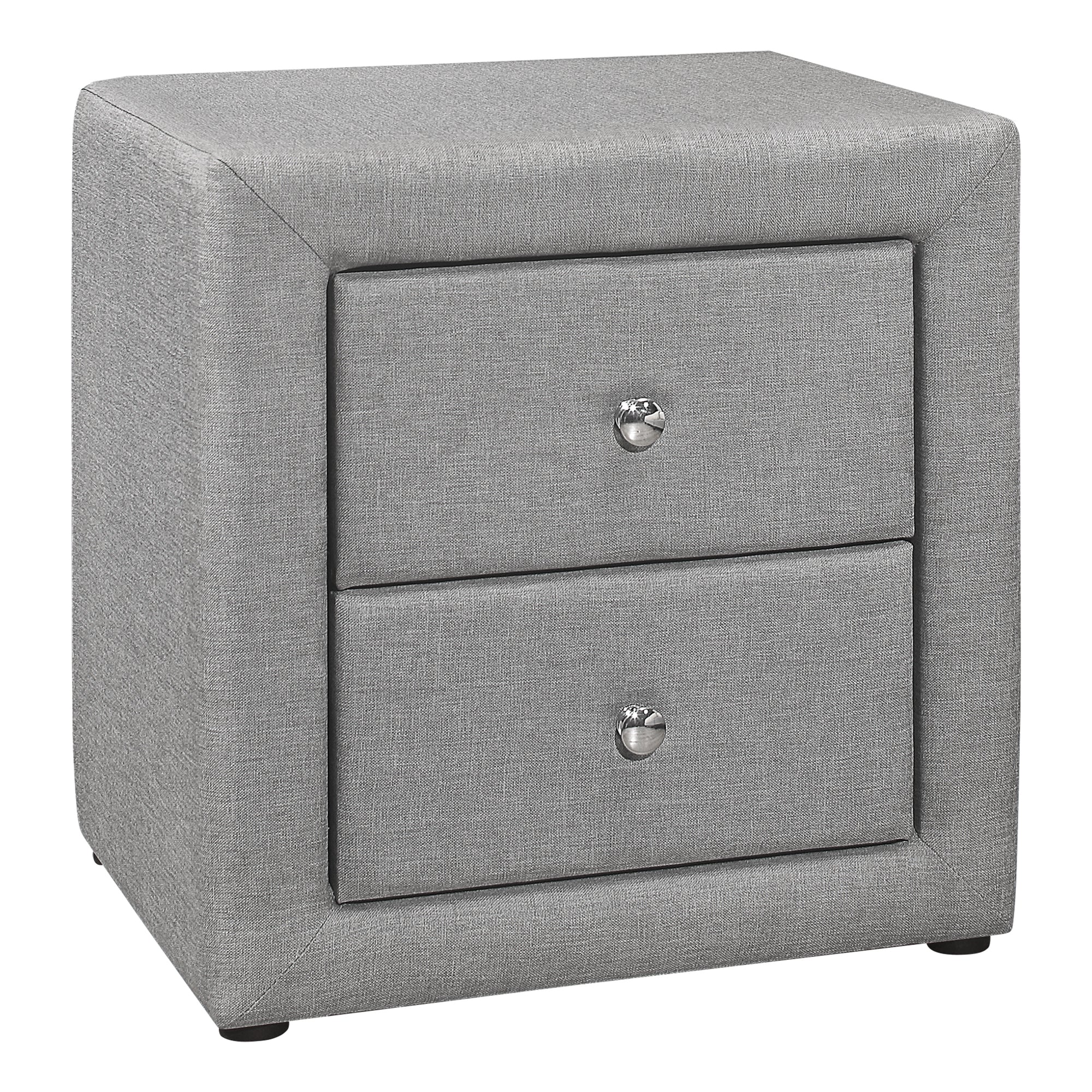 Modern Grey Linen Nightstand - 21 Inch Tall Bedside Table with Storage, Solid Wood Bedroom Accent Furniture for Small Spaces - Perfect for Apartments, Dorms & Cozy Bedrooms