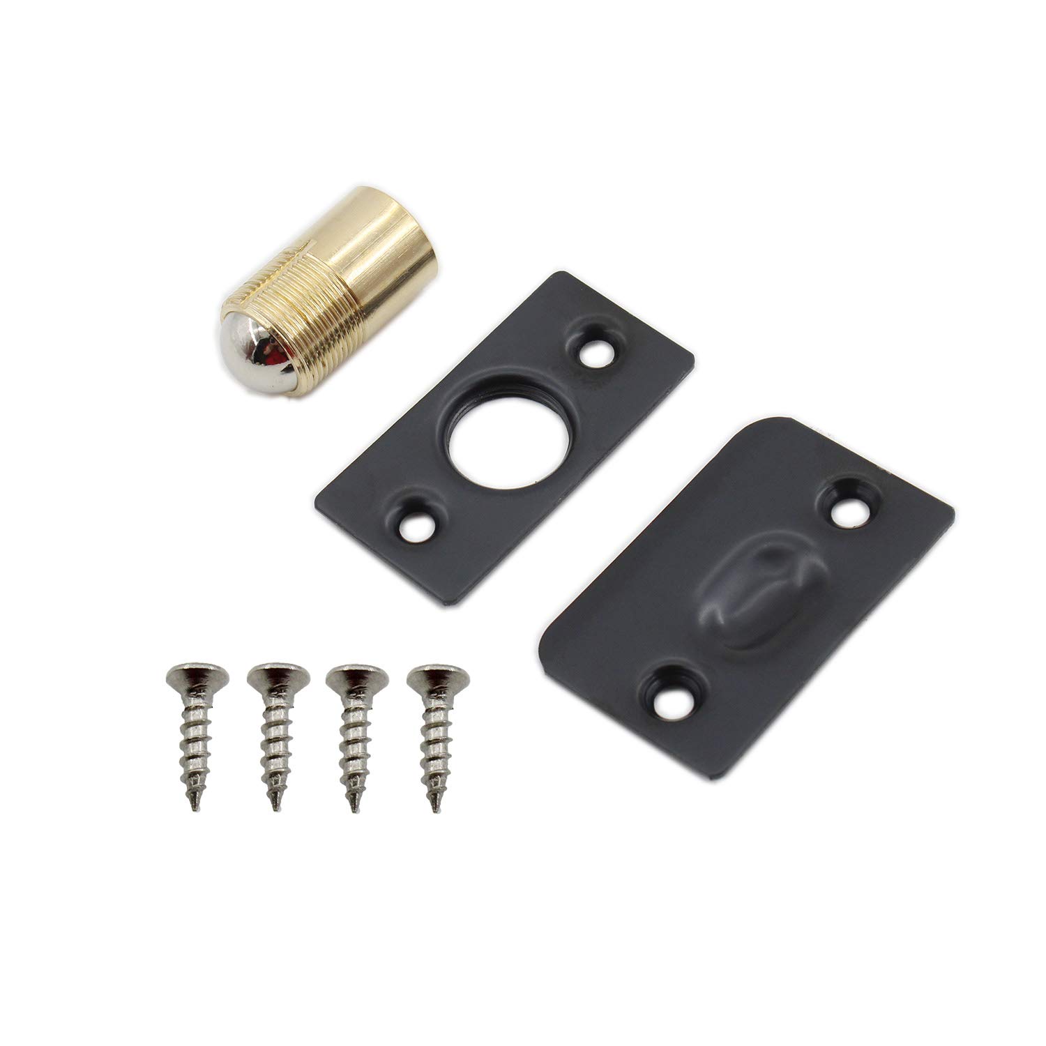 2 Pack Stainless Steel Ball Catch Hardware for Closet & Cabinet Doors - Adjustable French Door Latch with Strike Plate & Drive-in Spring - Black ULIFESTAR (Perfect for Bedroom Closets, Kitchen Cabinets & Cupboard Doors)