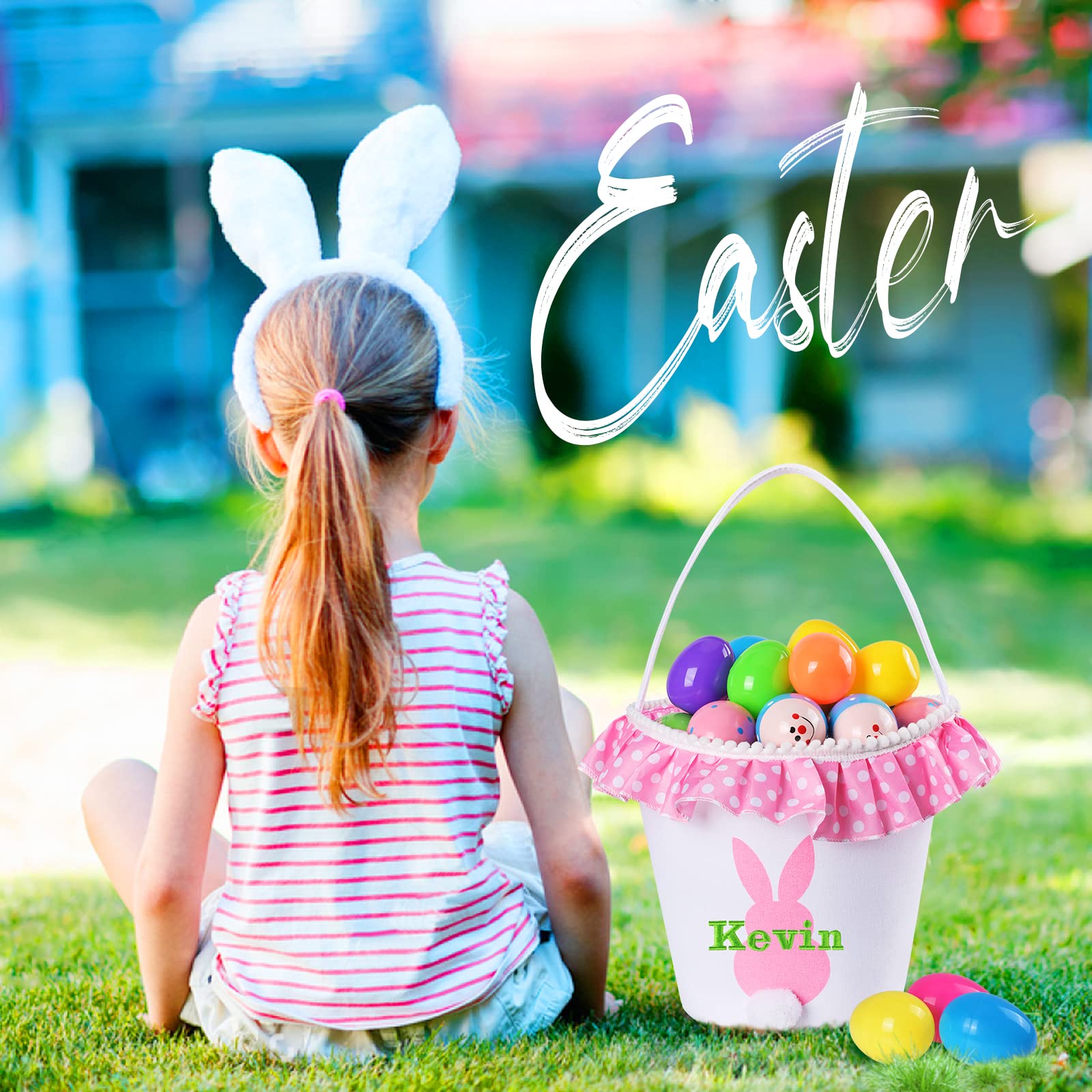 Jocidea Personalized Easter Basket for Kids - Customized Pink Easter Basket Bucket with Toys, Perfect for Easter Basket Stuffers & Toddler Gifts | Great for Easter Egg Hunts, Party Favors & Holiday Decorations