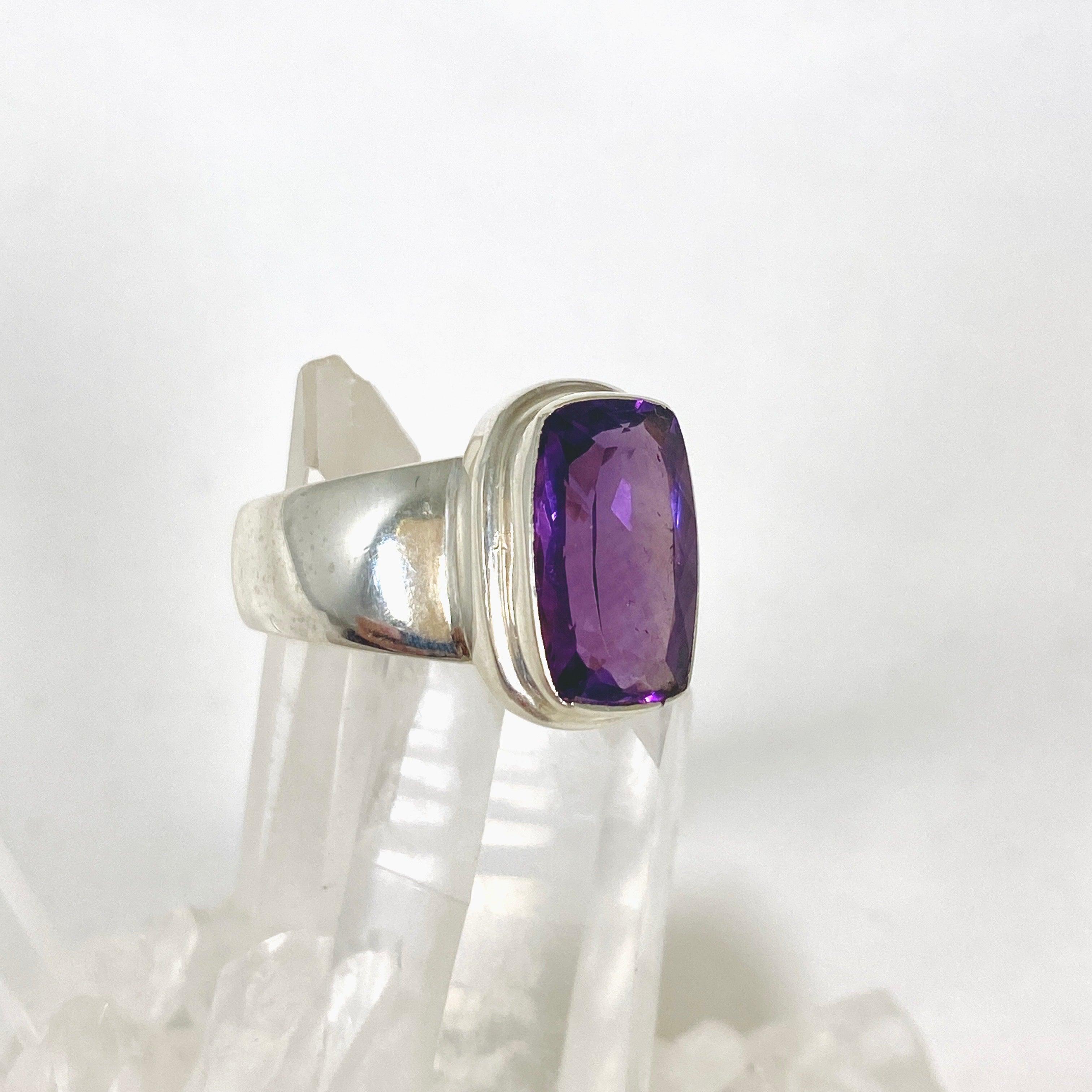 Amethyst Rectangular Faceted Ring - Size 9 - KRGJ2946 - Elegant Jewelry for Women, Perfect for Weddings, Parties & Everyday Wear