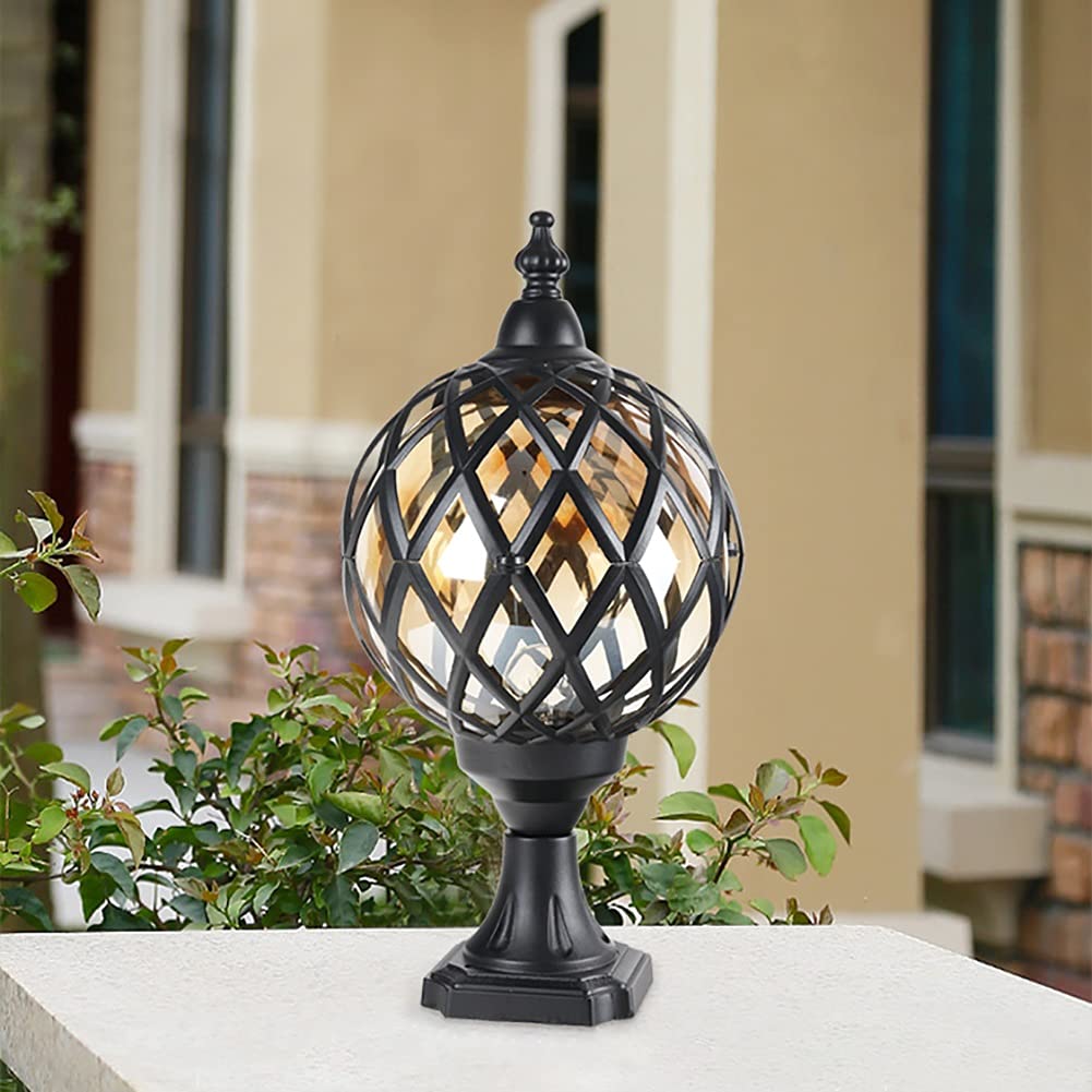 Black LED Waterproof Ball-Shaped Deck Post Lights - Outdoor Garden Pillar Cap Lighting for Pathways, Patio & Landscape (Medium Size) | Durable Weatherproof Design for Driveways, Walkways & Backyard Decoration