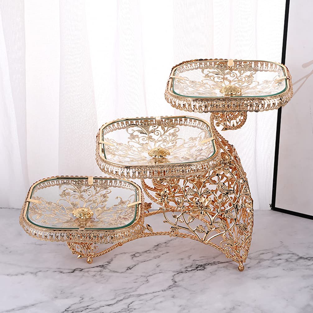 3-Tier Glass Cake Stand with Iron Rack - Elegant Dessert Display for Cupcakes, Fruits & Snacks | Perfect for Tea Parties, Weddings & Home Decor Serving Tray