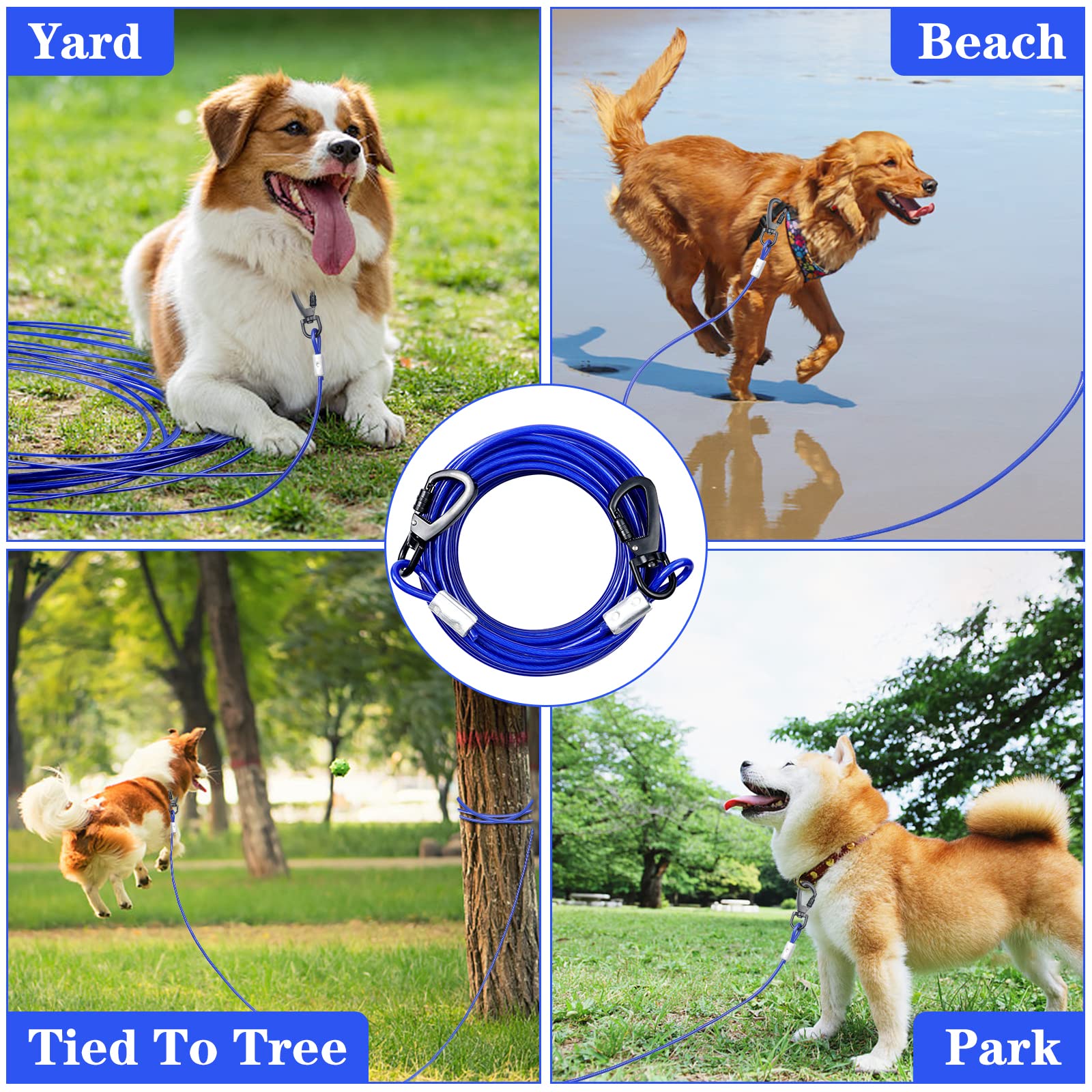 50FT Heavy Duty Chew Proof Dog Tie Out Cable - 250lbs Weight Capacity for Large Dogs - Durable Outdoor Dog Runner for Yard, Camping & Backyard Playtime
