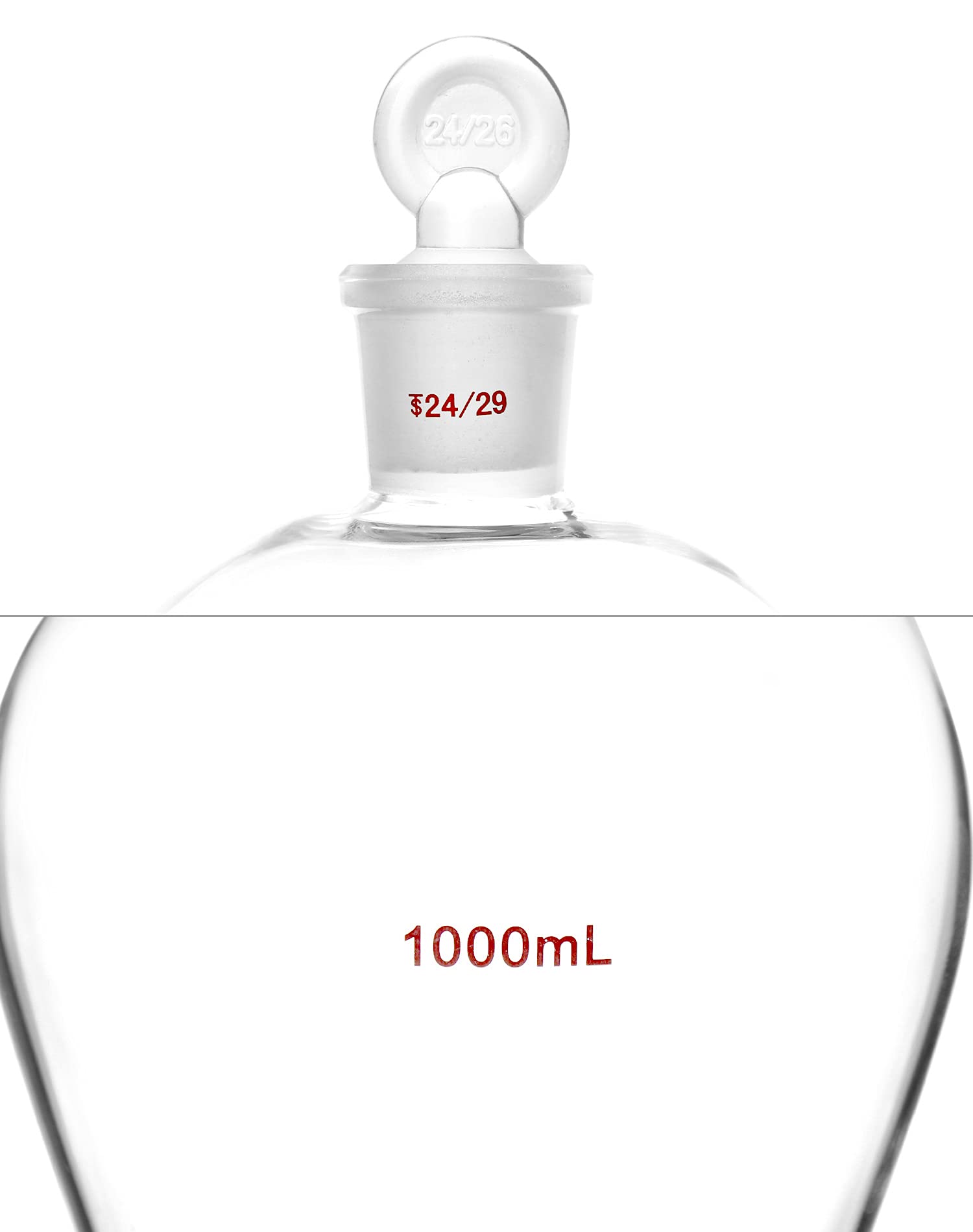 QWORK 1000ml Glass Separating Funnel with 24/29 Joints & PTFE Stopcock - Lab Grade Chemistry Equipment for Liquid Extraction, Distillation & Solvent Separation