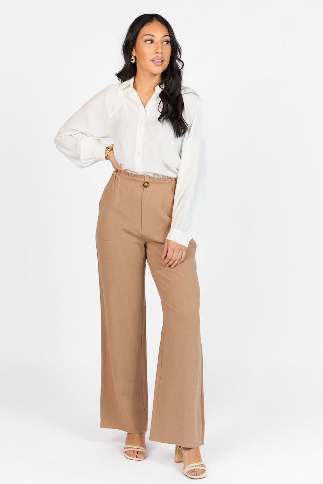 Mocha Linen Blend Trousers for Women - Comfortable High-Waisted Pants for Casual & Office Wear - Final Sale
