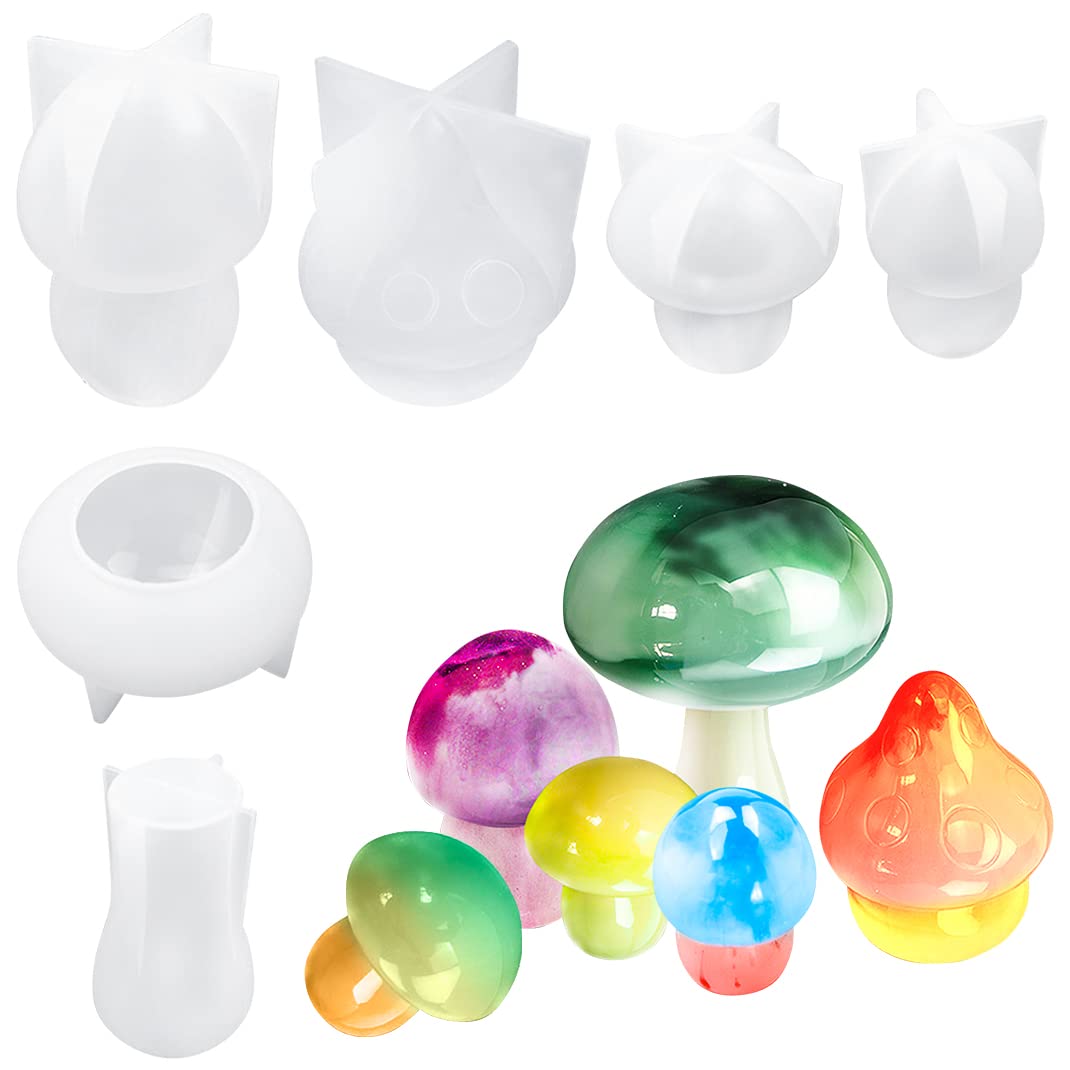 6 PCS Mushroom Epoxy Resin Molds - Silicone Art Molds for UV Resin Casting, Soap & Candle Making - DIY Home Table Decor, Cake Decorating & Craft Projects - Perfect for Gifts, Wedding Favors & Party Decorations