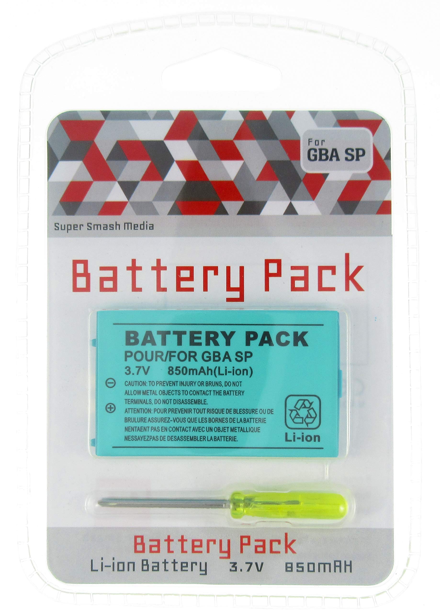 SuperSmashMedia® 850mAh Replacement Battery Pack Kit for Nintendo Game Boy Advance SP (GBA SP) with Screwdriver - Long-Lasting Power for Retro Gaming & Travel