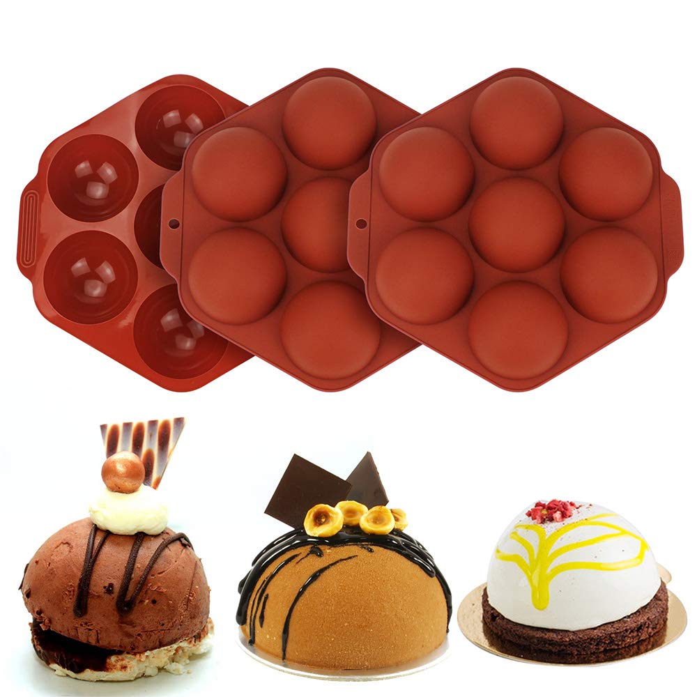Premium Silicone Baking Molds - 7-Cavity Sphere Chocolate Molds for Hot Chocolate Bombs, DIY Desserts, Cake, Jelly, Pudding, Candy & Ice Cream - Perfect for Holiday Treats, Birthday Parties & Home Baking (2-Pack)