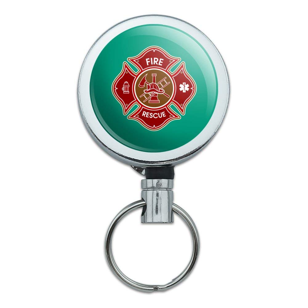 Firefighter Retractable Badge Reel - Heavy Duty Metal Maltese Cross ID Holder with Belt Clip for Fire Rescue & Emergency Services | Perfect for First Responders, EMTs, and Security Professionals