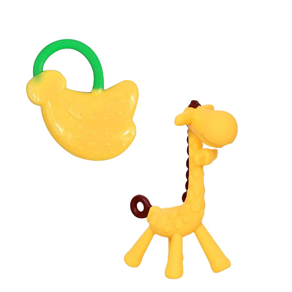 Kritiu BPA-Free Silicone Teether Set - Banana & Giraffe for 0-12 Months | Soothing Baby Teething Relief