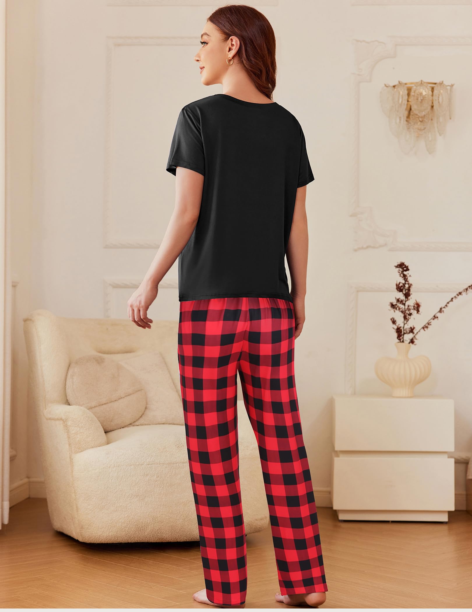 Ekouaer Women's 2-Pack Pajama Set - Short Sleeve Sleepwear Top & Pants 4-Piece Lounge PJS with Pockets | Soft & Comfortable for Nightwear, Relaxing at Home, and Travel