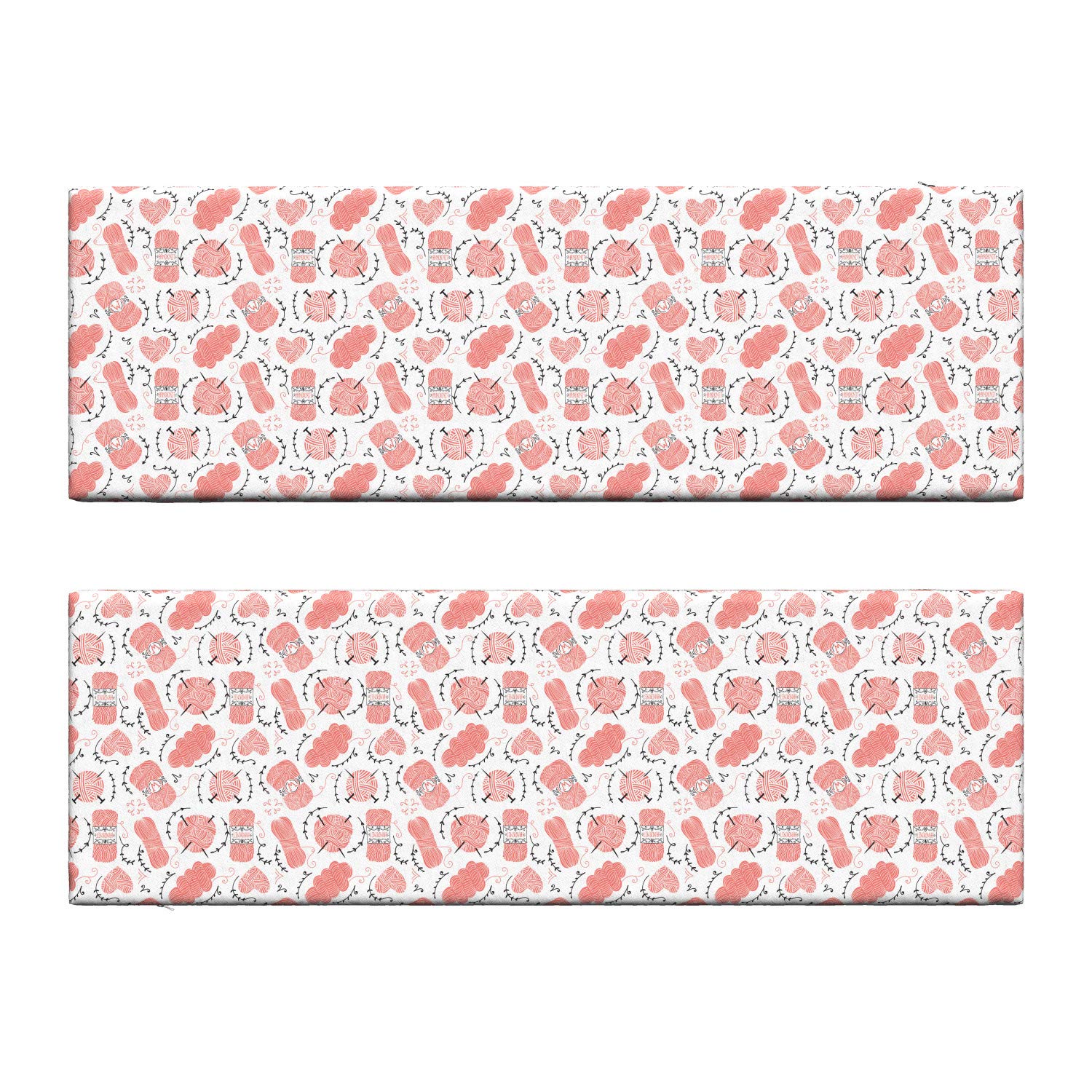Ambesonne 2-Piece Knitting Bench Cushion Set - Pink Yarn Balls & Knitting Needles Design, 45