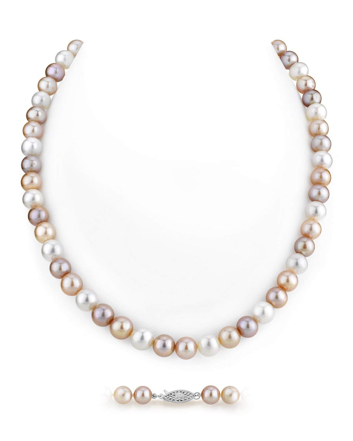 THE PEARL SOURCE Genuine Cultured Freshwater Pearl Necklace for Women - 6.5mm-12mm Multi-Color Long Pearl Strand | Elegant Jewelry Gift for Brides, Anniversaries & Special Occasions