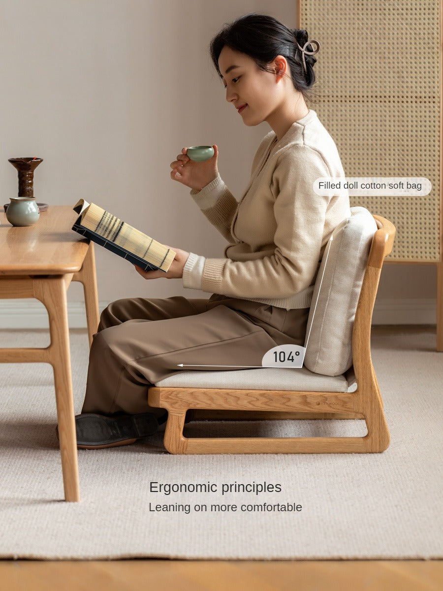 Oak Solid Wood Tatami Tea Chair Low Back - Japanese Style Floor Seating for Meditation, Tea Ceremony & Zen Decor