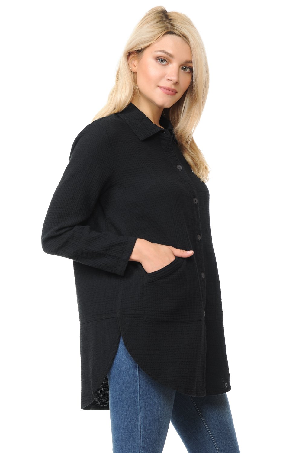 Focus Fashion Women's Cotton Mini Waffle Tunic Top Shirt - LW110 | Casual Loose Fit Short Sleeve Blouse for Summer, Beach, and Everyday Wear