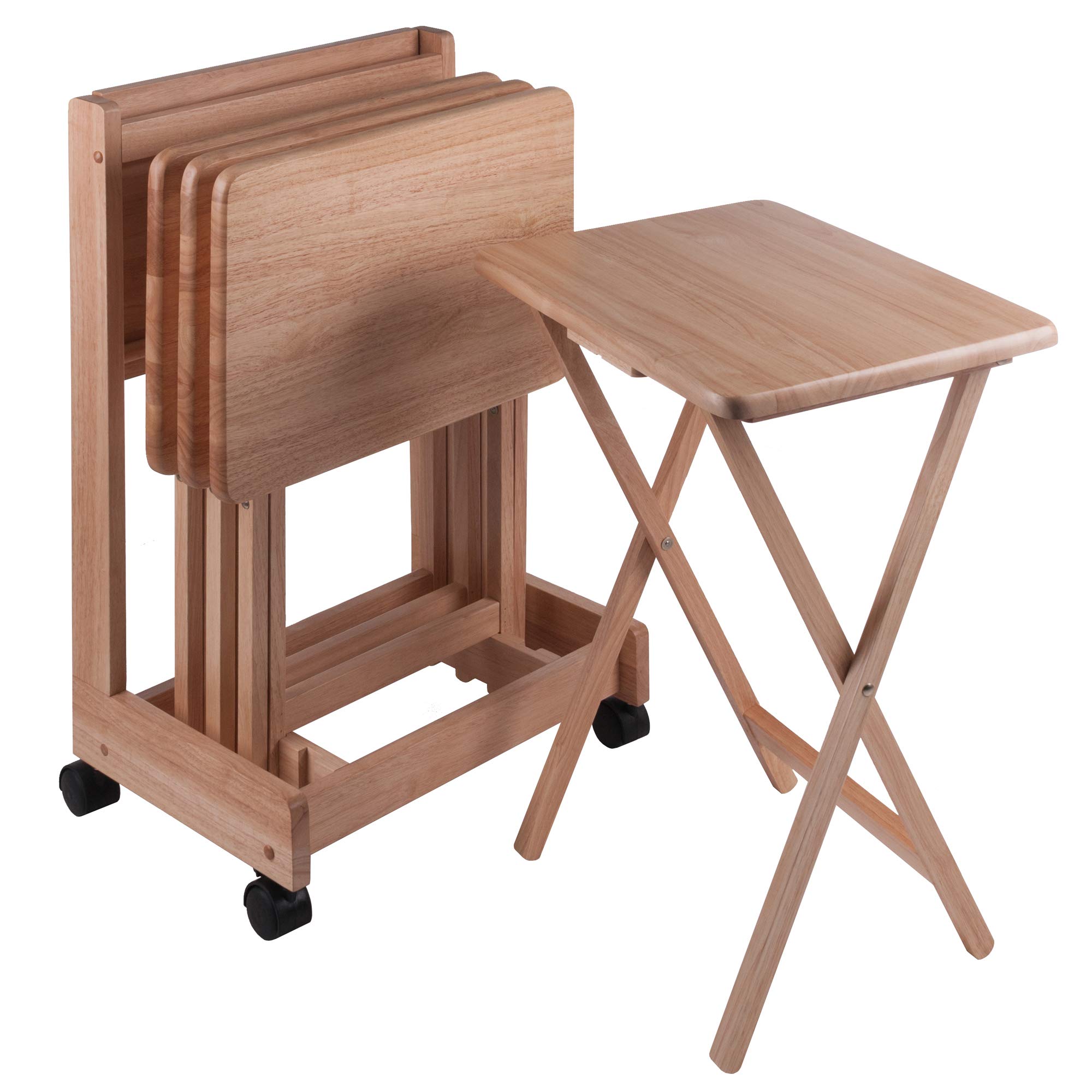 Winsome Brienda 32-Inch Natural Wood Snack Table Set with Mobile Serving Cart - 4-Piece Living Room & Patio Coffee Table Set for Entertaining, Snacks, and Drinks