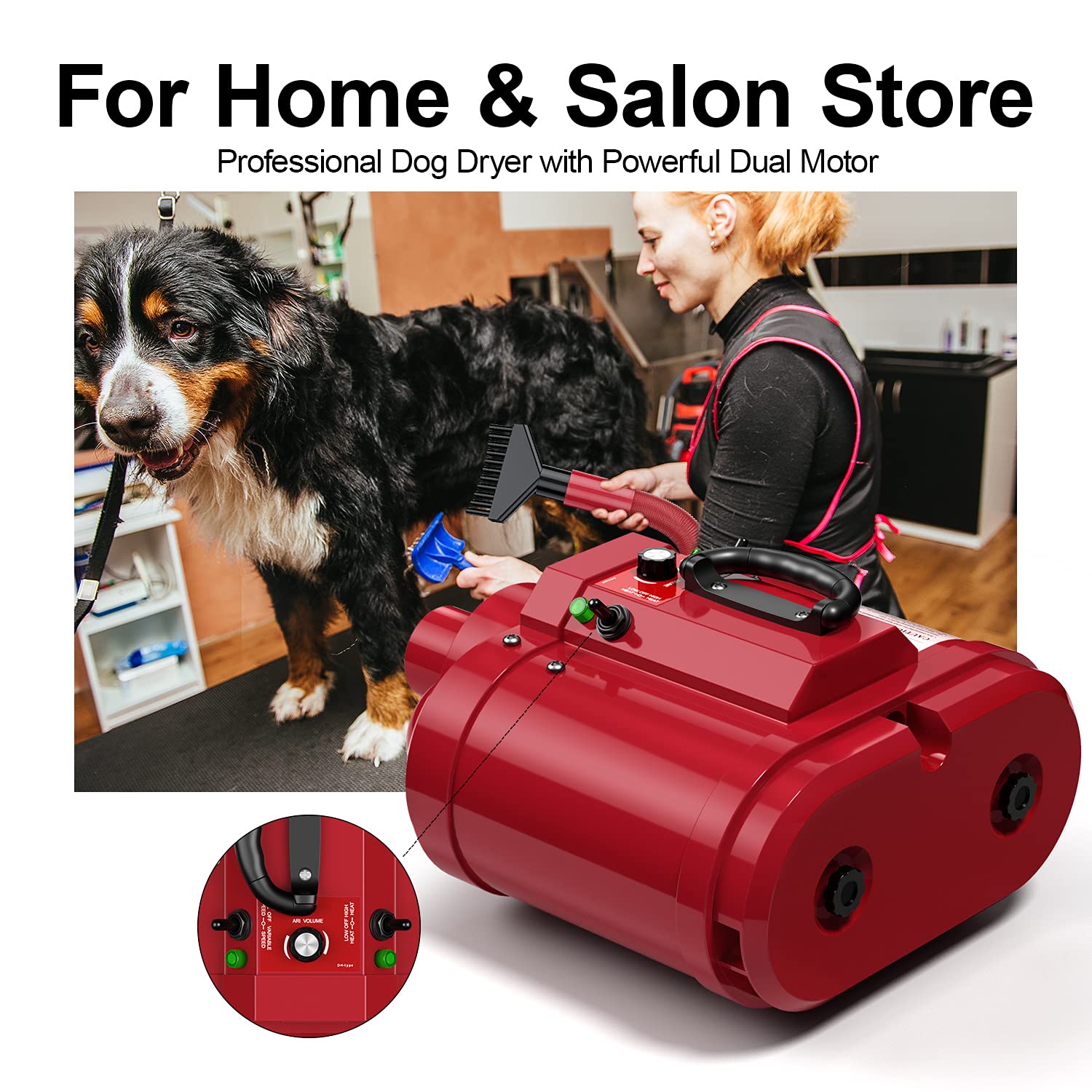 Professional 5.0 HP Dual Motor Dog Dryer for Large Dogs - Adjustable Speed & Heater - Perfect for Grooming Salons, Pet Spas & Home Use