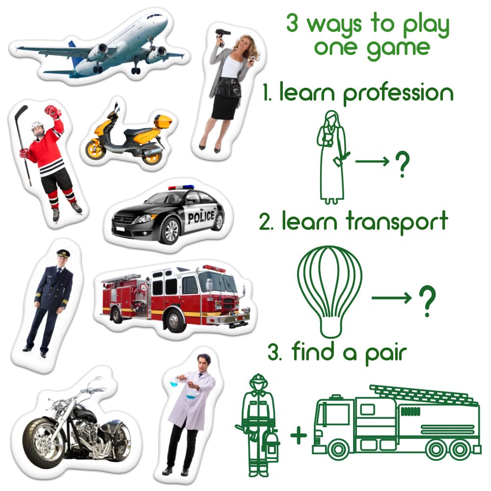 Magdum 58-Piece Large Fridge Magnets Set for Kids - Transportation & Professions Theme - Educational Magnetic Games for Children - Perfect for Learning, Playrooms & Travel Activities