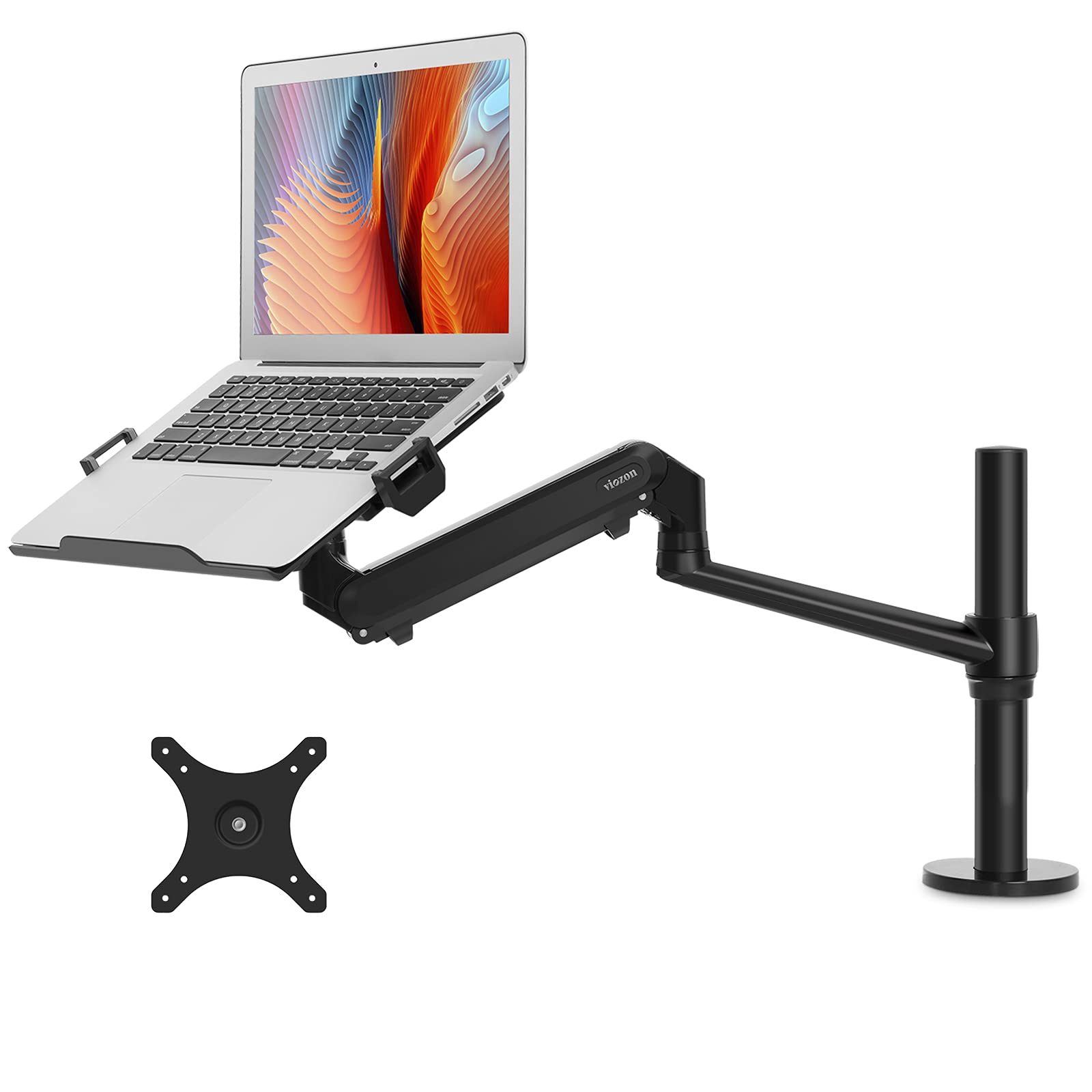 Viozon Adjustable Gas Spring Monitor Arm with Laptop Tray - Ergonomic Desk Mount for 17-32 Inch Screens & 12-17 Inch Laptops - Perfect for Home Office, Gaming Setup & Workspace Organization