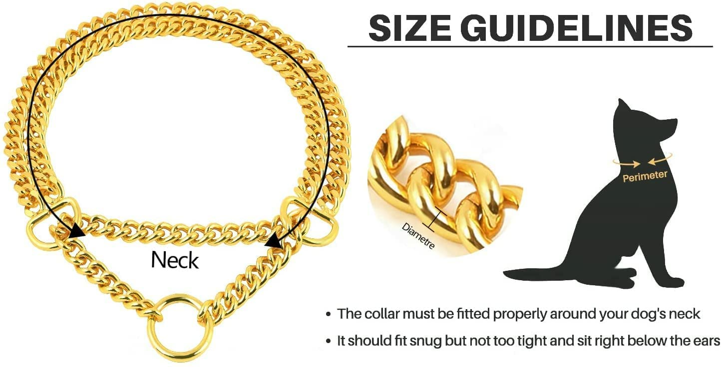 RvPaws 24-Inch Gold 2-Layer Dog Choke Chain Collar - Martingale Training Collar for Large Dogs | Perfect for Obedience Training, Walking & Grooming