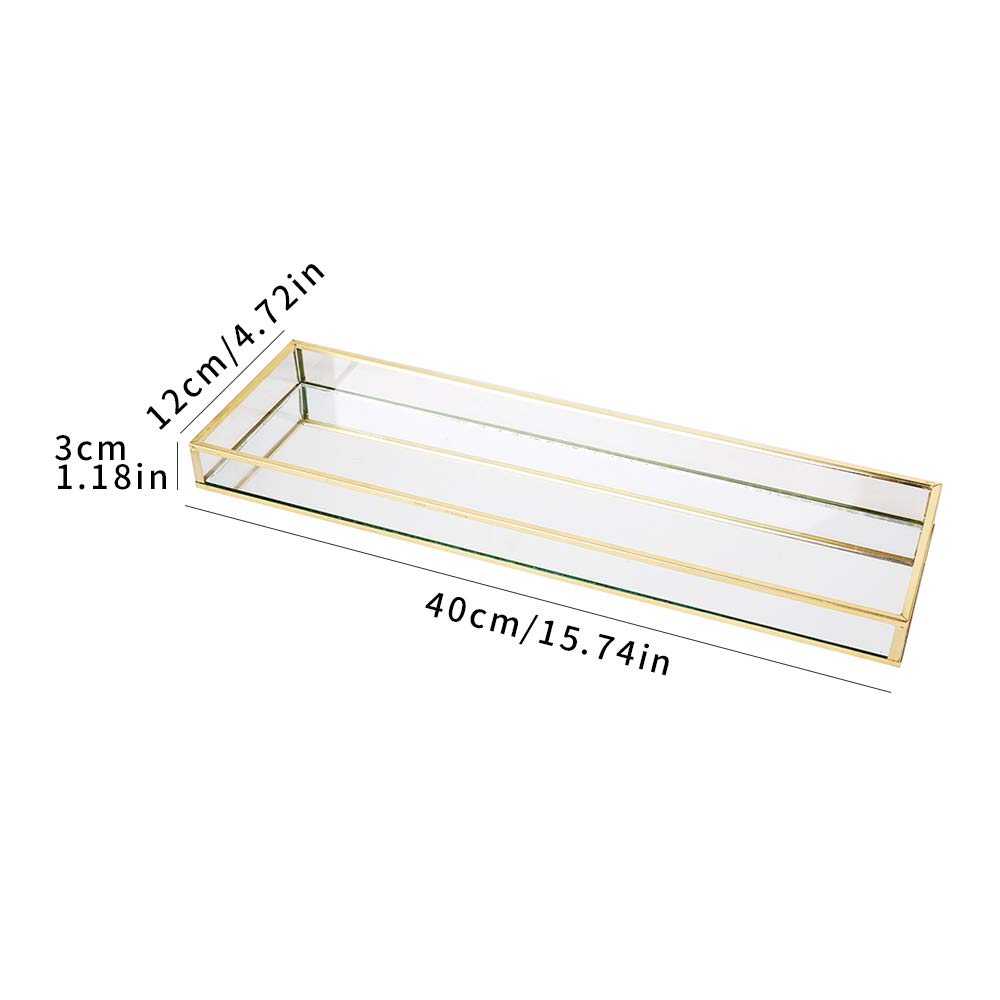 Gold Bathroom Vanity Tray Set (2Pcs) - Affogato Sink Organizer with Mirror for Toothbrush, Makeup & Cosmetics Storage | Perfect for Bathroom Countertops, Toilet Tanks, Bathtubs, Closets & Dressers | Elegant Home Organization Solution