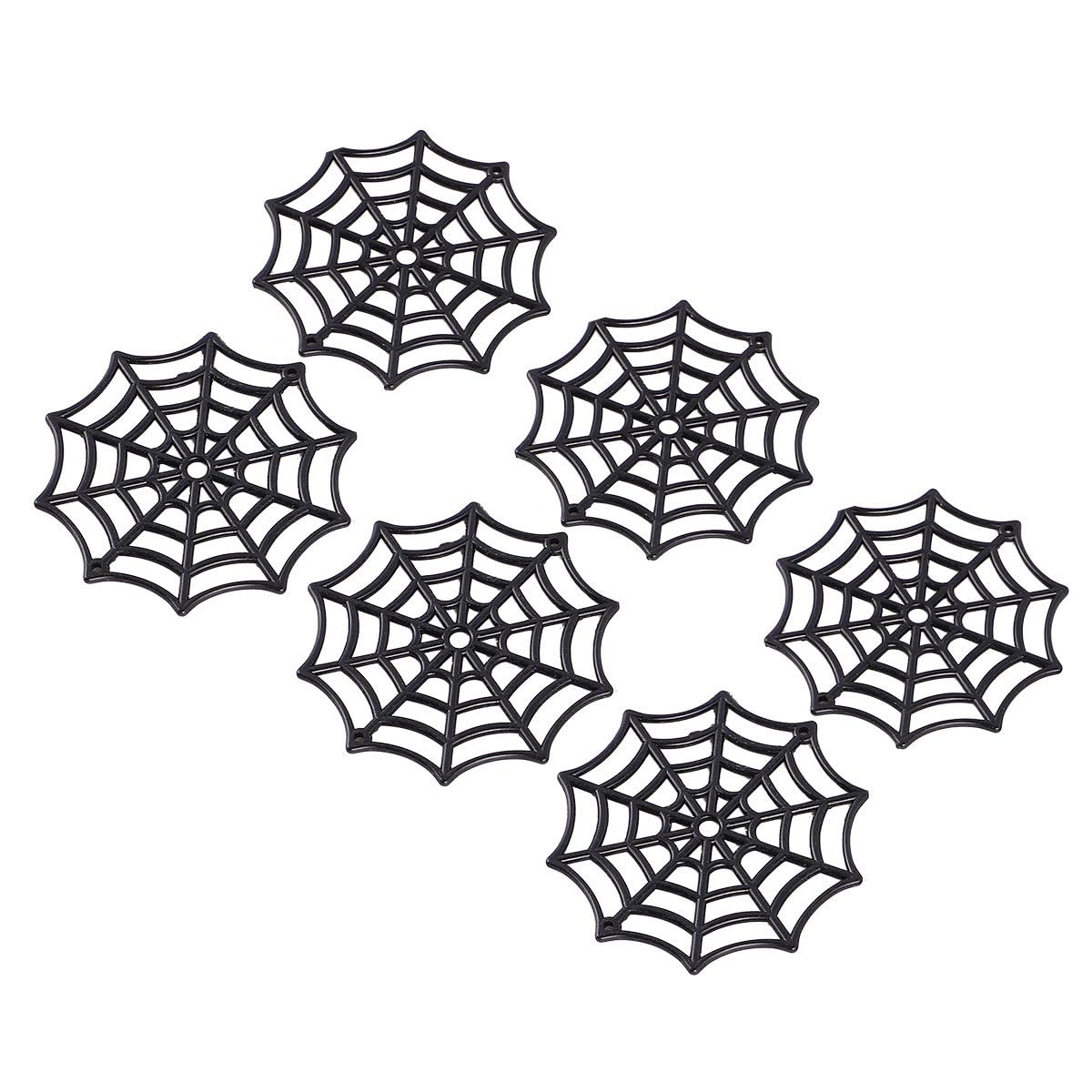50Pcs Small Black Plastic Spider Webs for Halloween Decorations - 1.9 Inch Realistic Cobwebs for Indoor & Outdoor Party Decor - Perfect for Haunted House, Porch, Yard & Halloween Party Scenes
