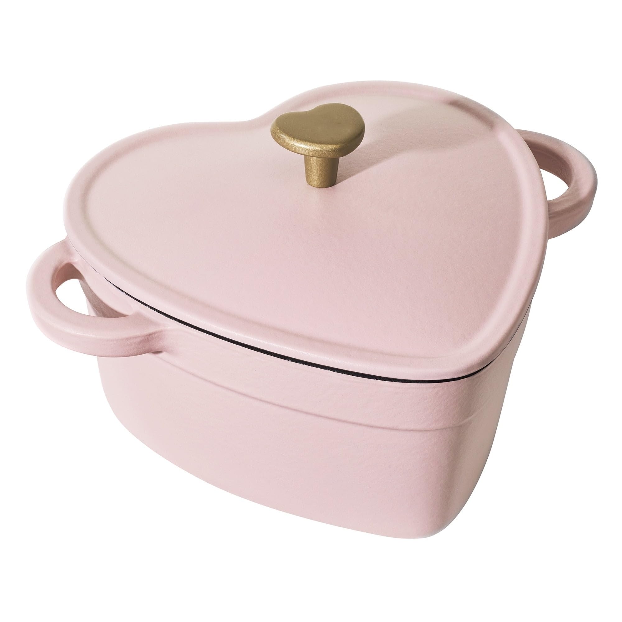 2-Quart Pink Champagne Cast Iron Dutch Oven with Lid - Romantic Heart Design - Perfect for Baking, Stewing & Serving - Valentine's Gift, Anniversary Present & Kitchen Essential