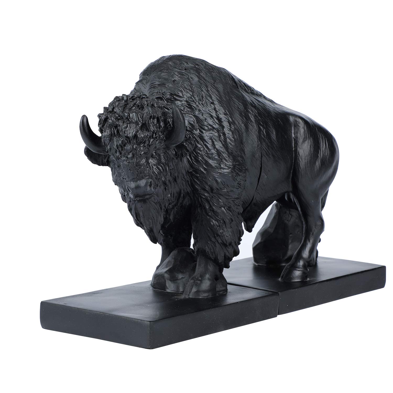Set of 2 Black Polyresin Buffalo Bookends - Heavy Duty Book Holders for Office, Kids Room & Home Decor - Perfect for Bookshelves, Study Desks and Gift Giving