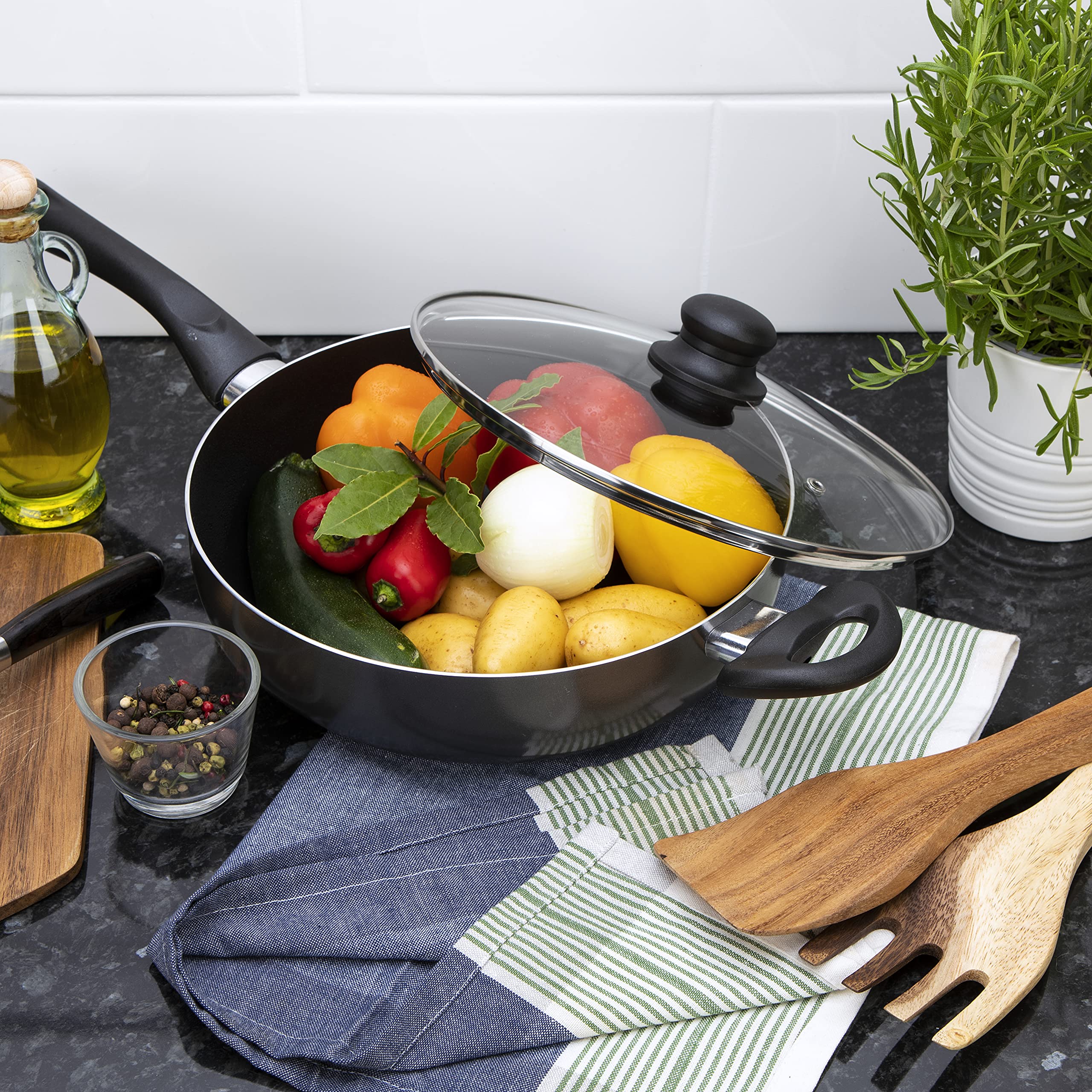 Premium Bronze Collection Non-Stick Frying Pan with Tempered Glass Lid - 11 Inch (28cm) Non-Toxic PFOA-Free Cookware for Healthy Cooking - Perfect for Sautéing, Frying & Simmering - Multicolor AFS026