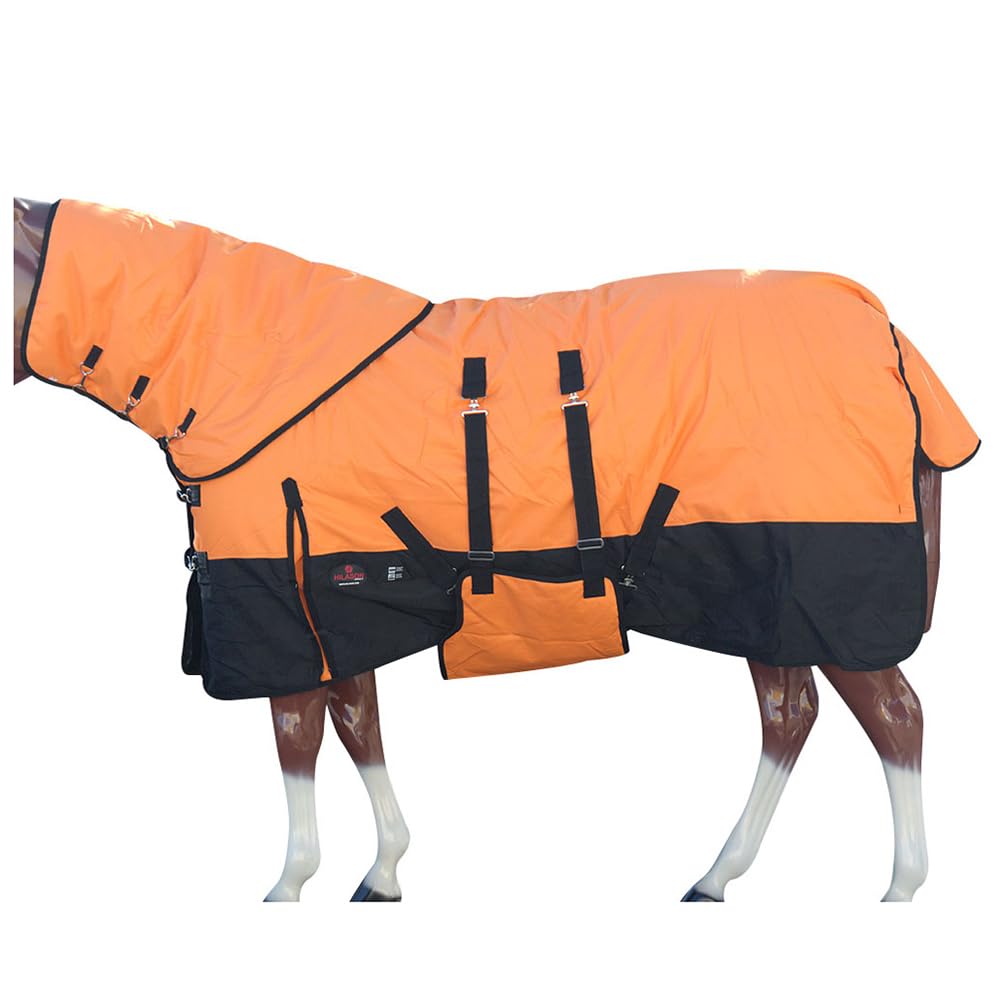 HILASON 1200D Waterproof Winter Horse Blanket with Neck Cover & Belly Wrap - Heavy Duty 66 Inch Horse Rug for Cold Weather Riding & Stable Use