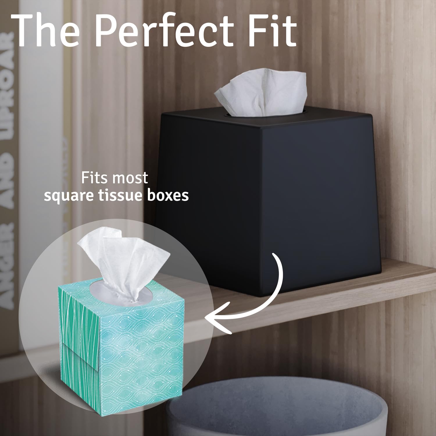 Black Square Plastic Tissue Box Cover - Decorative Cube Tissue Holder Dispenser for Living Room, Office Desk & Vanity Countertop (5.5