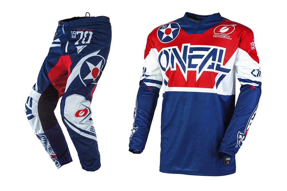 O'Neal Element Warhawk Blue/Red Offroad Jersey & Pant Combo - Dirt Bike Racing Gear for Motocross & ATV Riders
