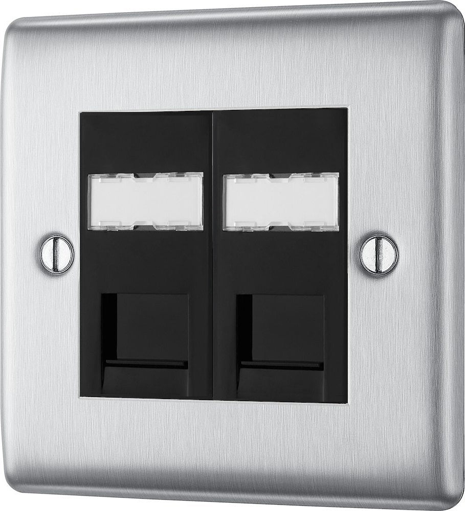 BG Nexus Metal Brushed Steel Double RJ45 Cat6 Ethernet Outlet - High-Speed Network Port for Home & Office Wiring (NBSRJ4526B) - Perfect for Wall-Mounted Networking in Living Rooms, Offices, and Server Rooms