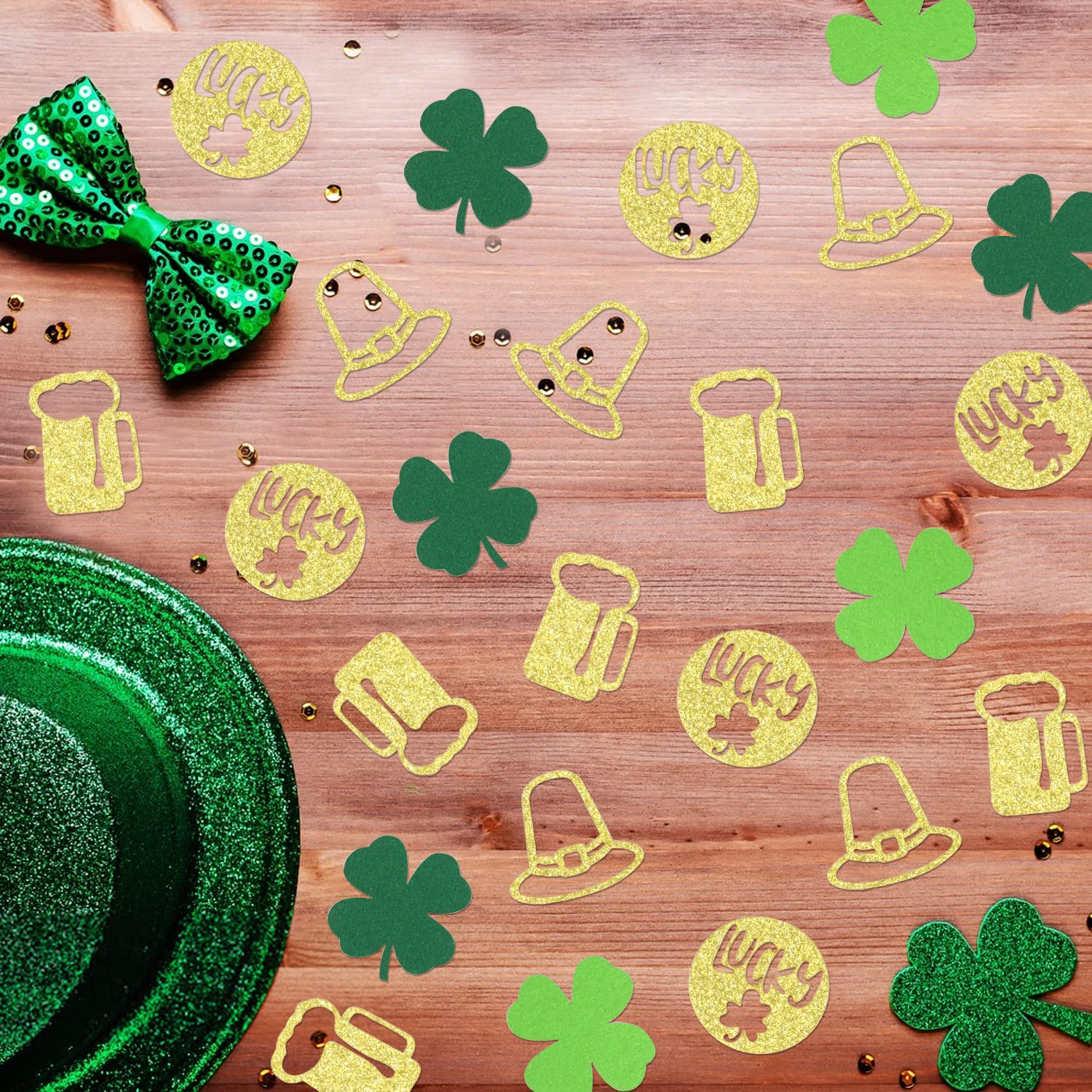 200Pcs St. Patrick's Day Shamrock Confetti - Green Glitter Table Decorations for Party Supplies, Irish Themed Celebrations, DIY Crafts & Home Decor
